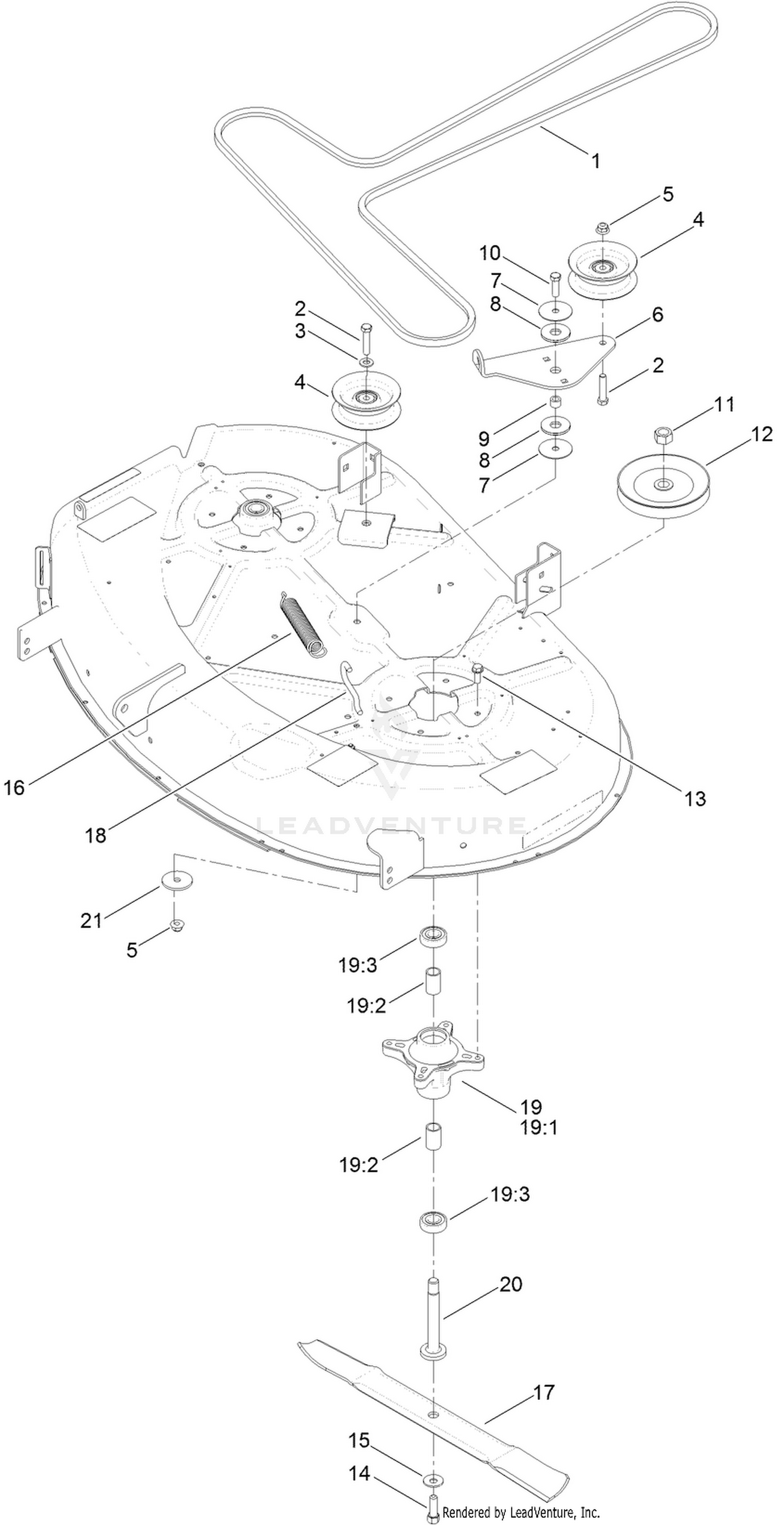 42 Inch Deck, Belt and Blade Assembly