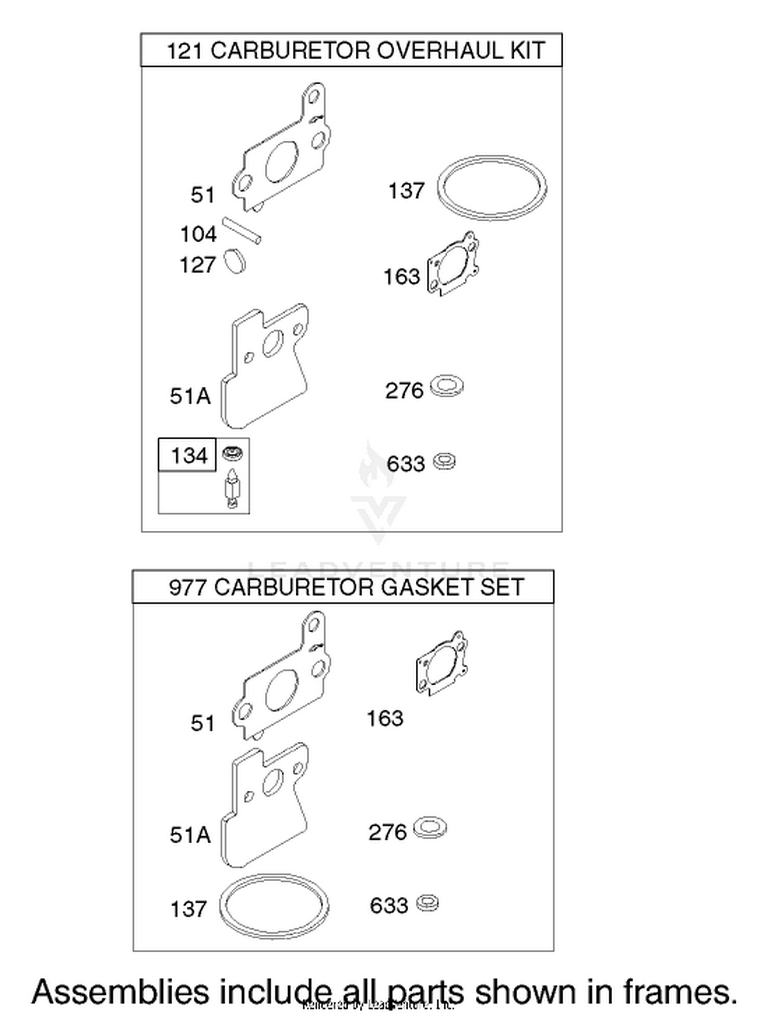 Carburetor Overhaul Kit Assembly Briggs and Stratton Model 122607-0116-E1