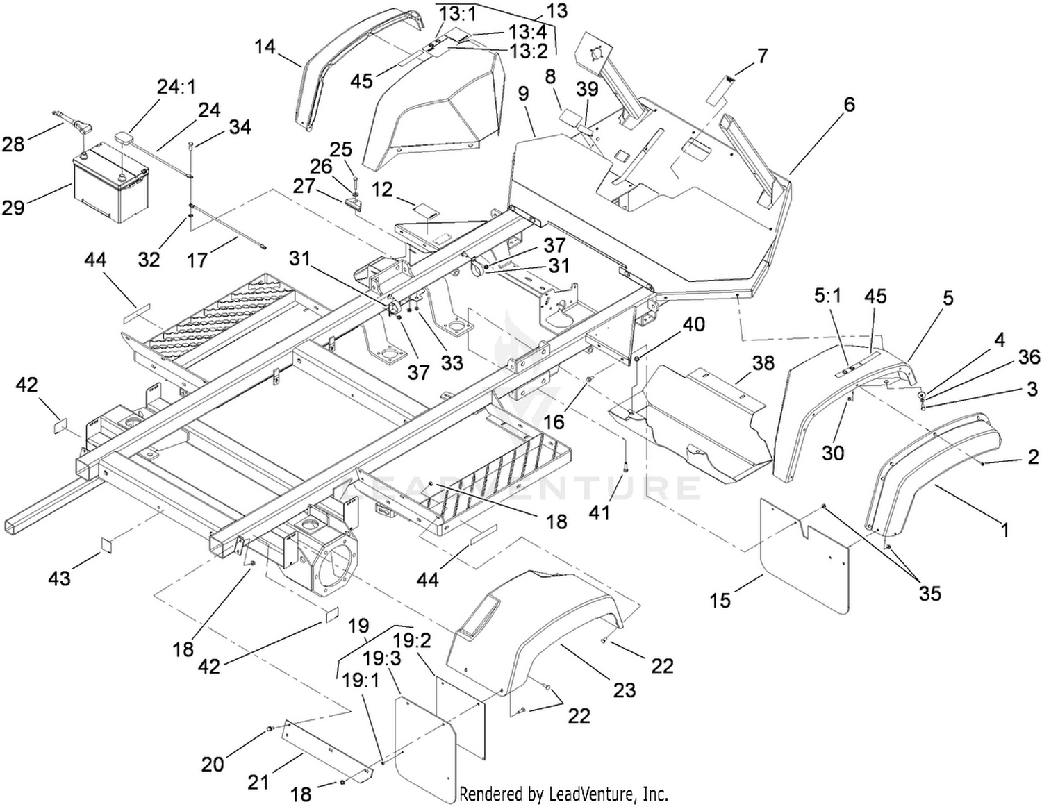 Frame, Fender and Battery Assembly