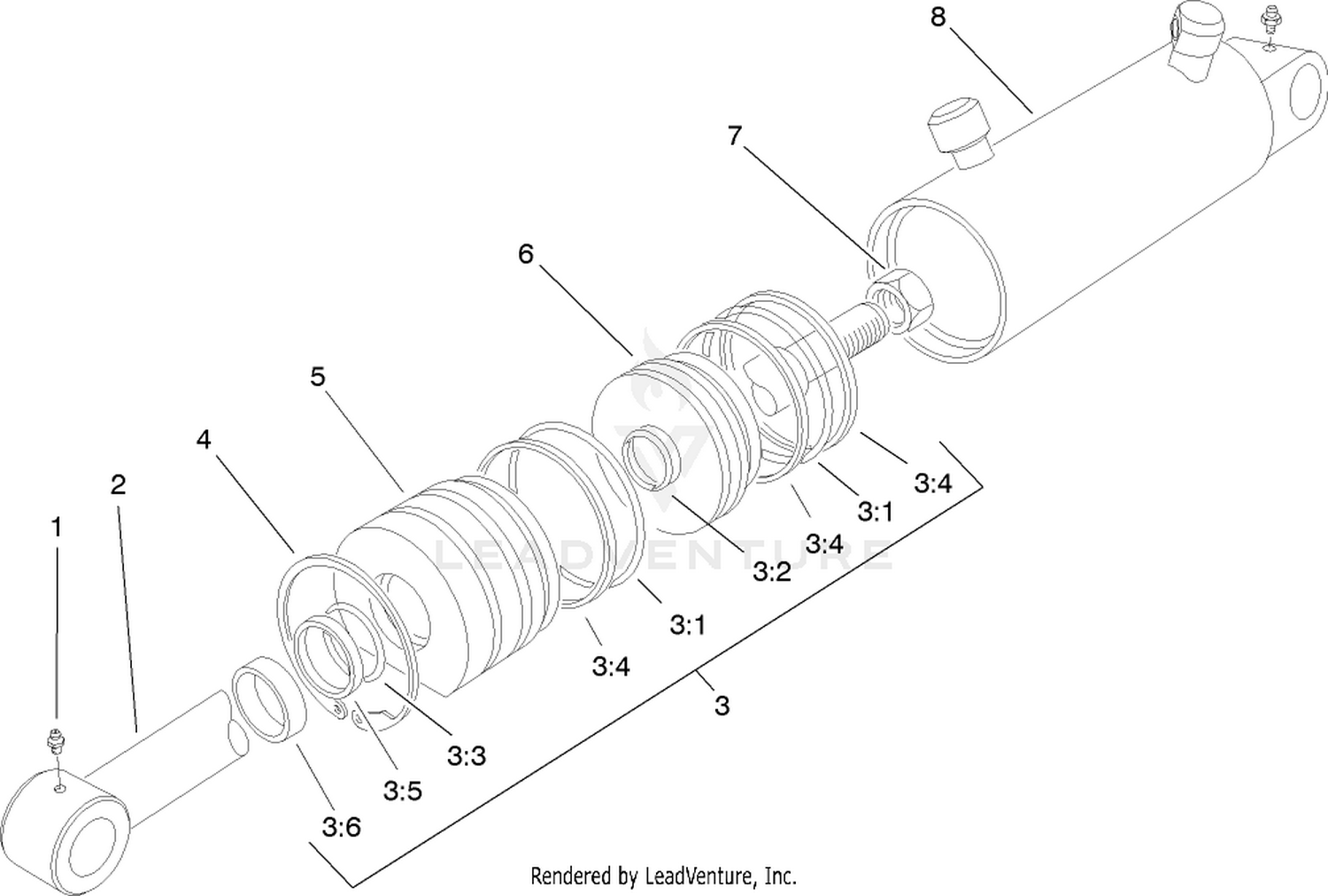 Hydraulic Cylinder Assembly No. 100-6591 (3in Bore)  (Optional)