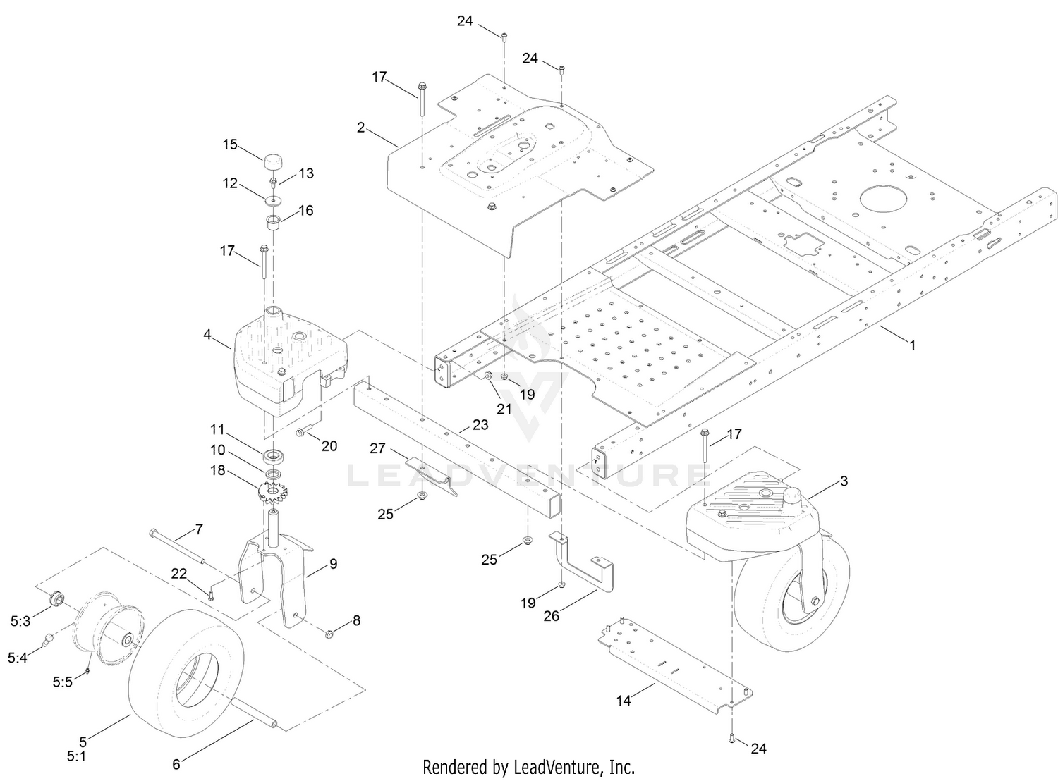 Frame, Front Axle and Caster Wheel Assembly