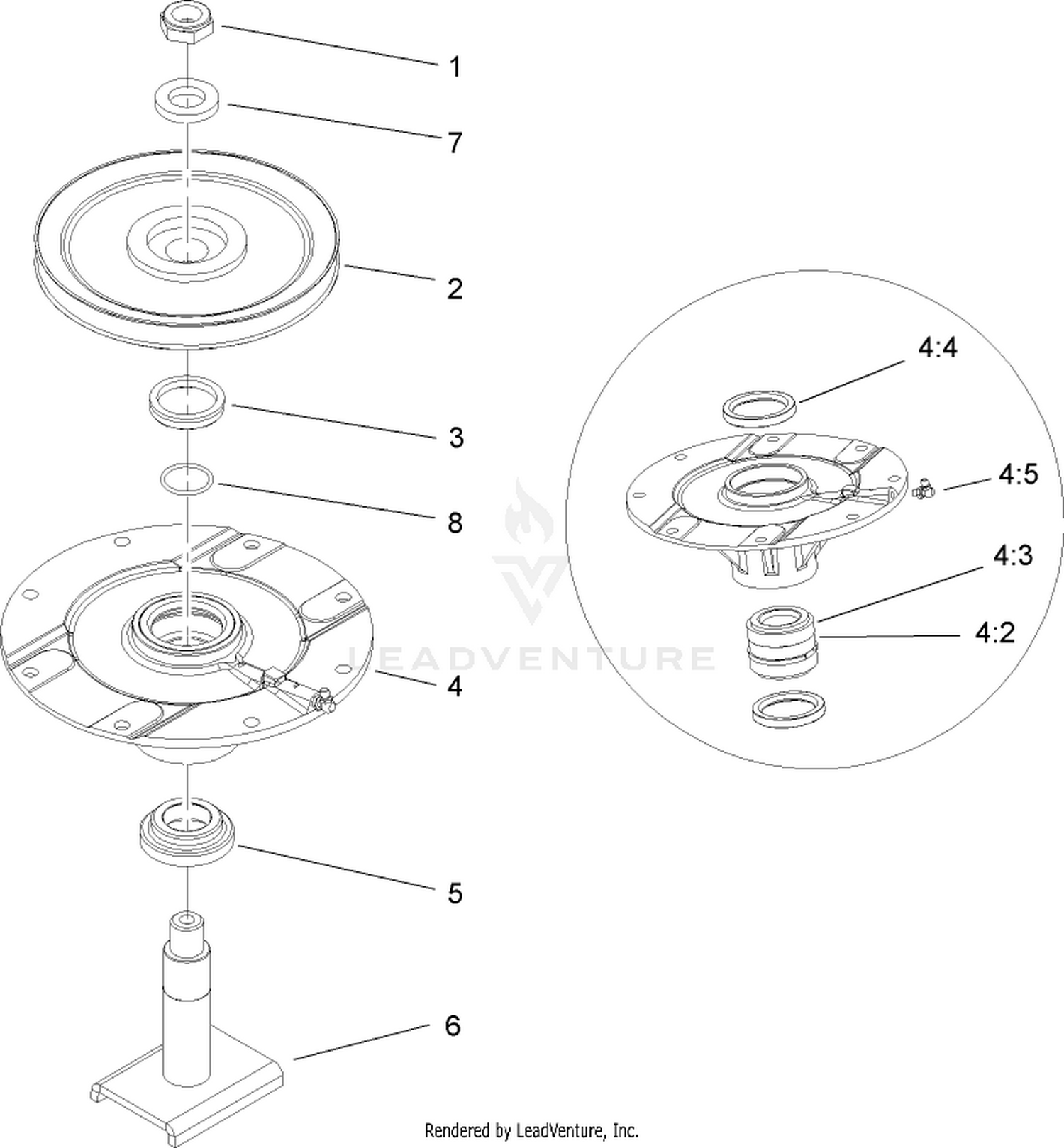 Right and Left Hand Deck Spindle Assembly No. 104-3532