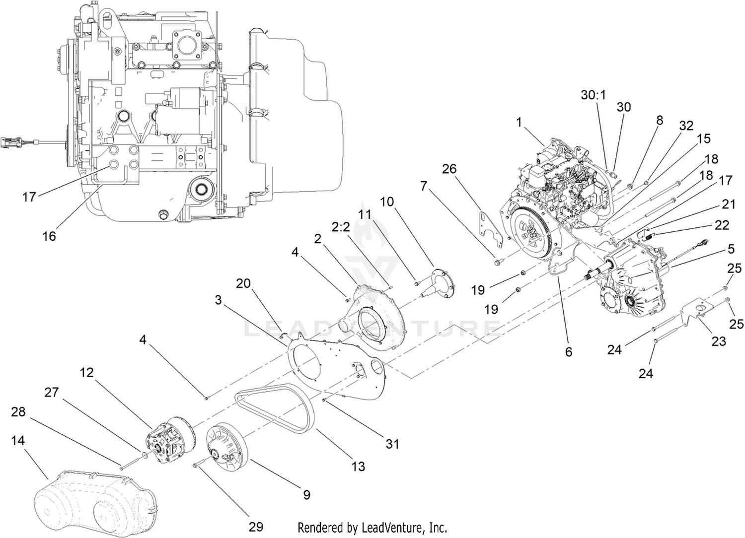 Engine, Transaxle and Clutch Assembly