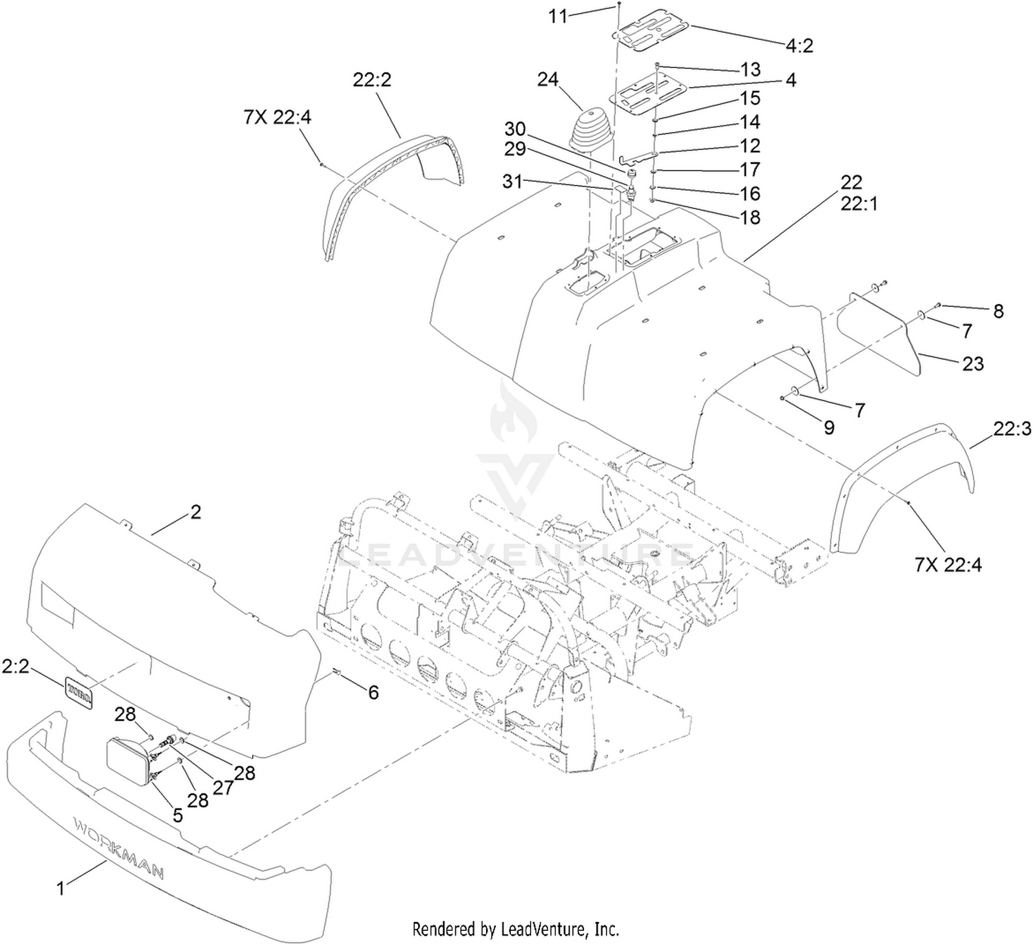 Bumper, Hood and Seat Base Assembly
