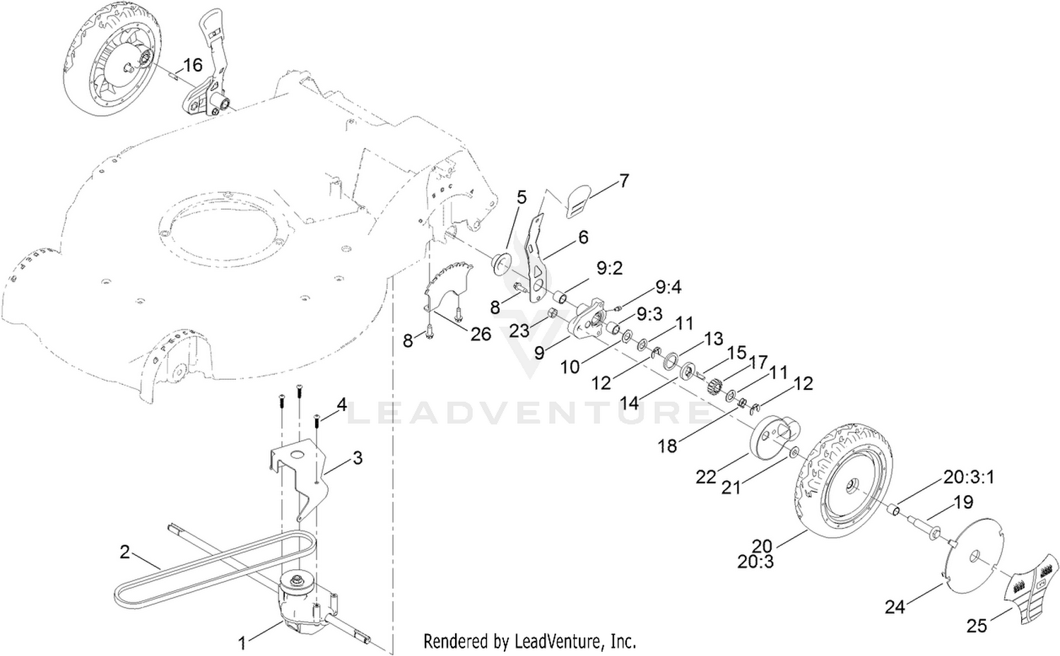 Rear Wheel and Height-of-Cut Assembly