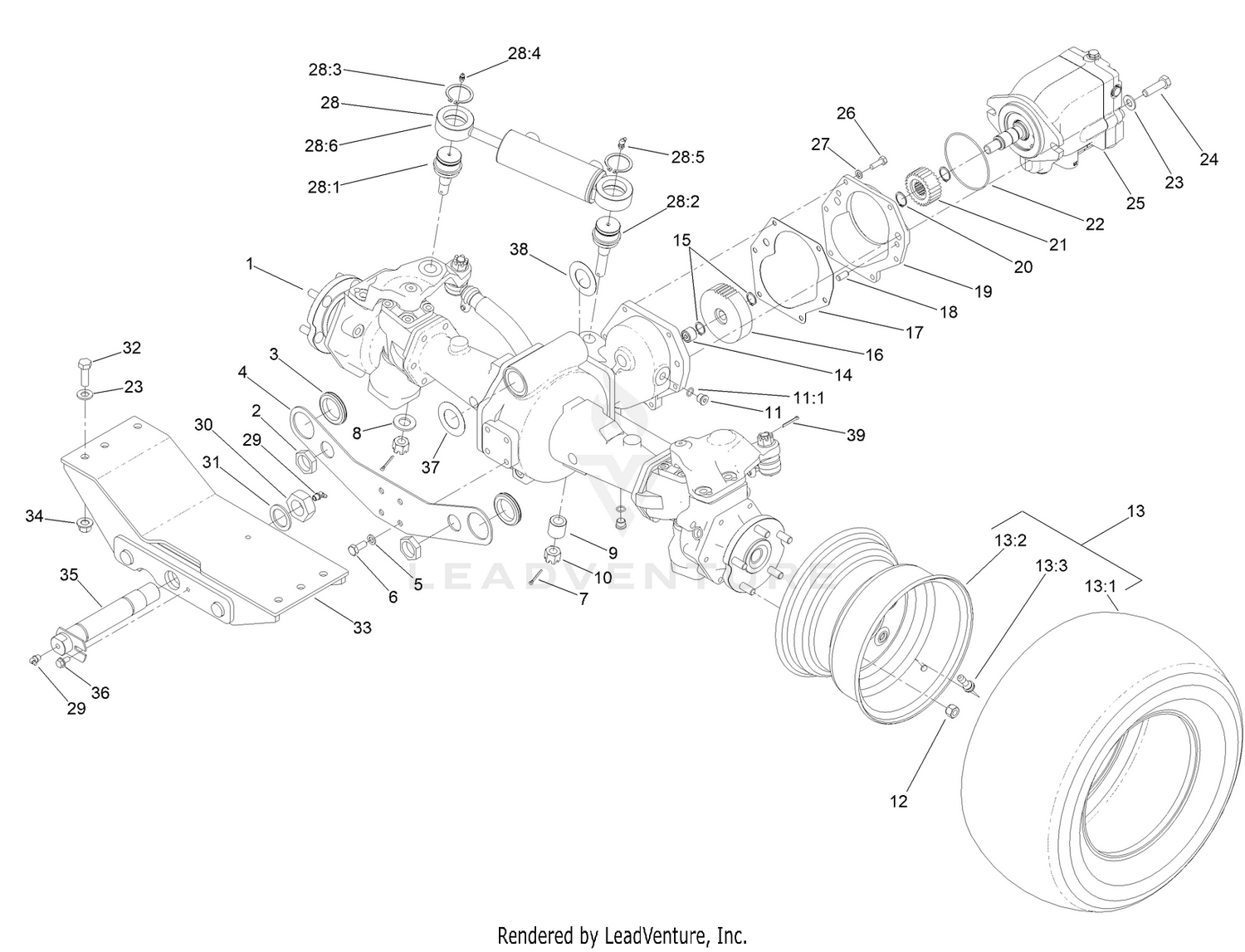 Rear Axle and Steering Cylinder Assembly