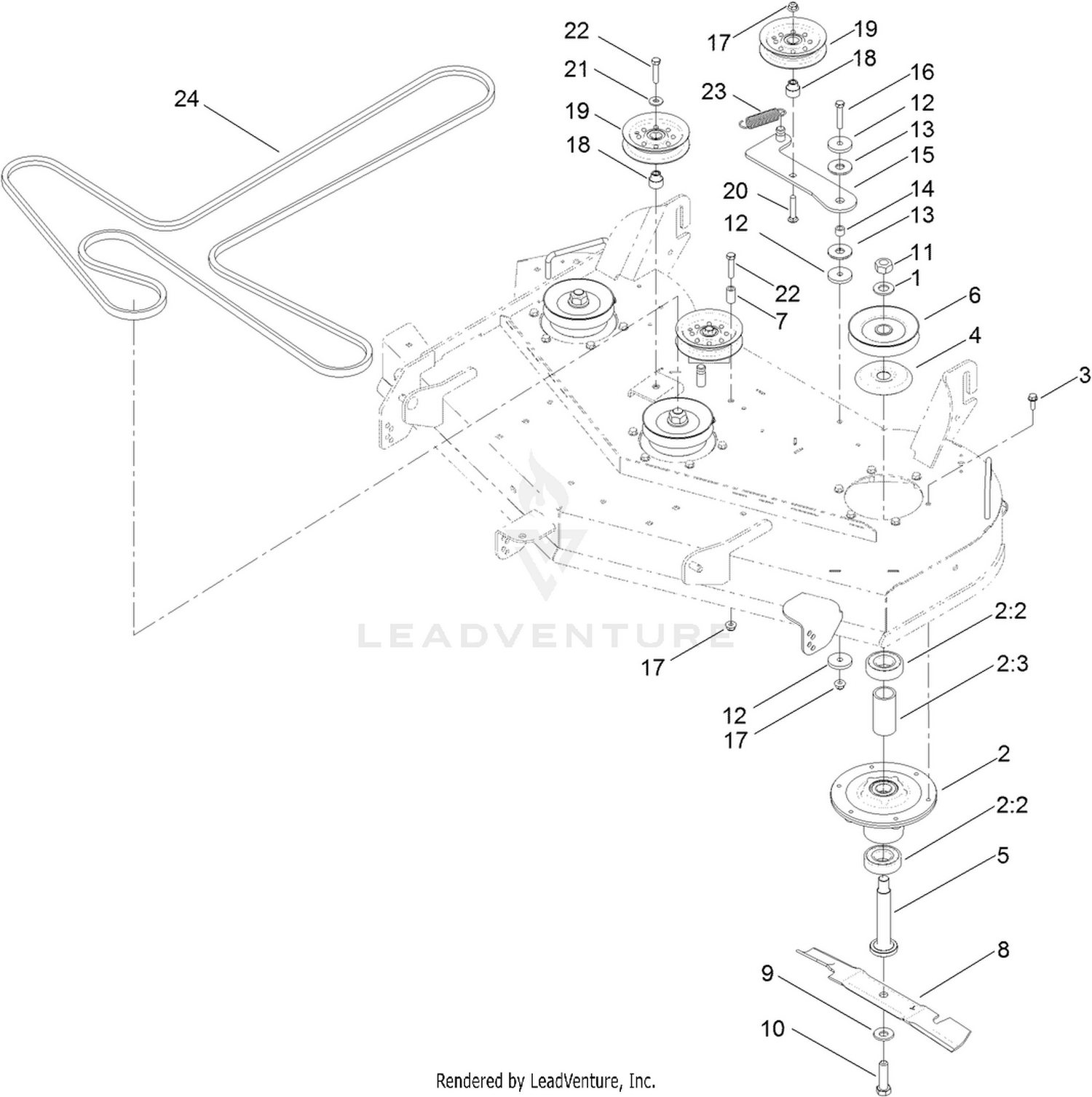 48 Inch Deck, Belt and Mulch Blade Assembly