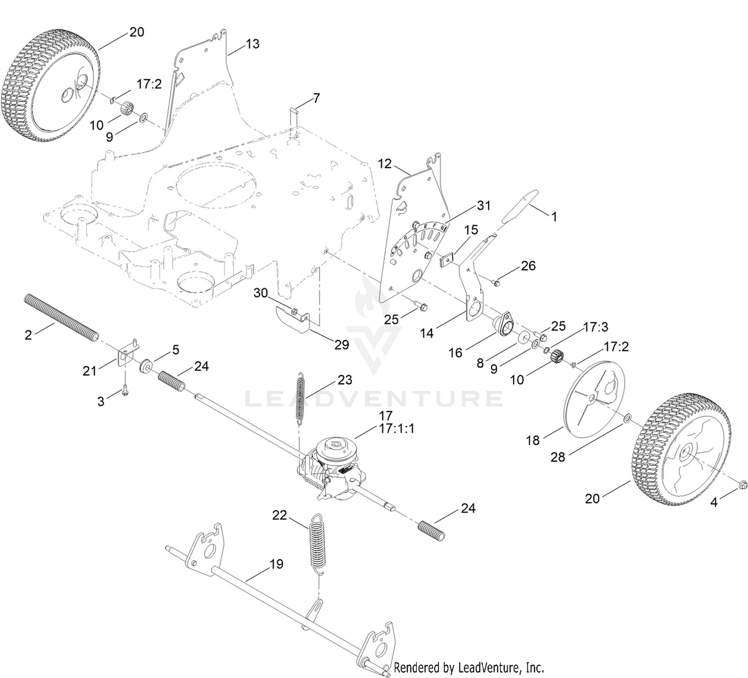 Rear Wheel and Height-of-Cut Assembly