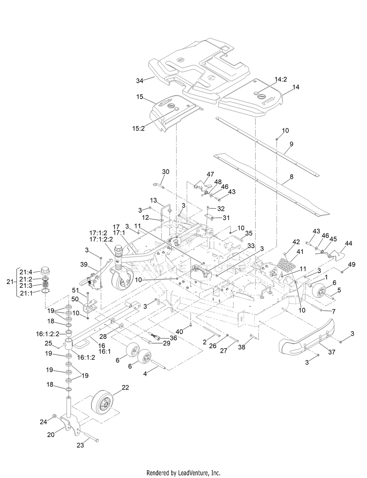 Belt Cover, Caster Arm and Wheel Assembly