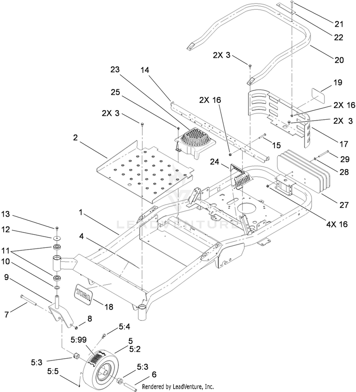 Main Frame and Front Caster Wheel Assembly