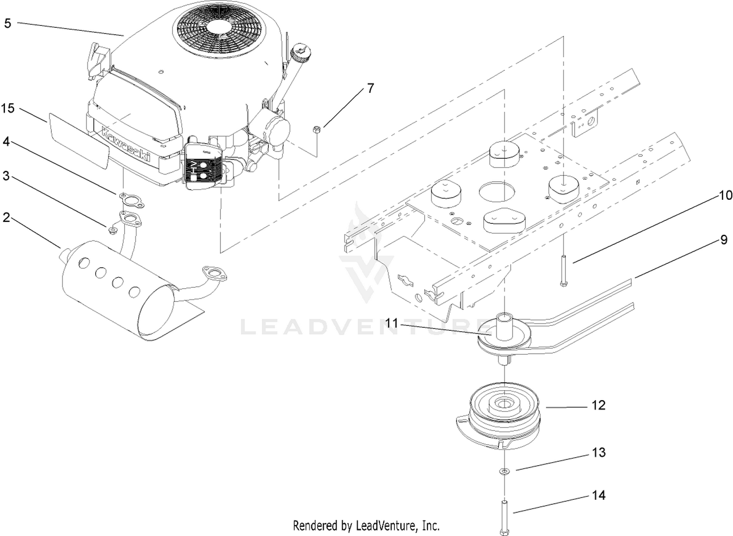 Engine, Muffler and PTO Assembly