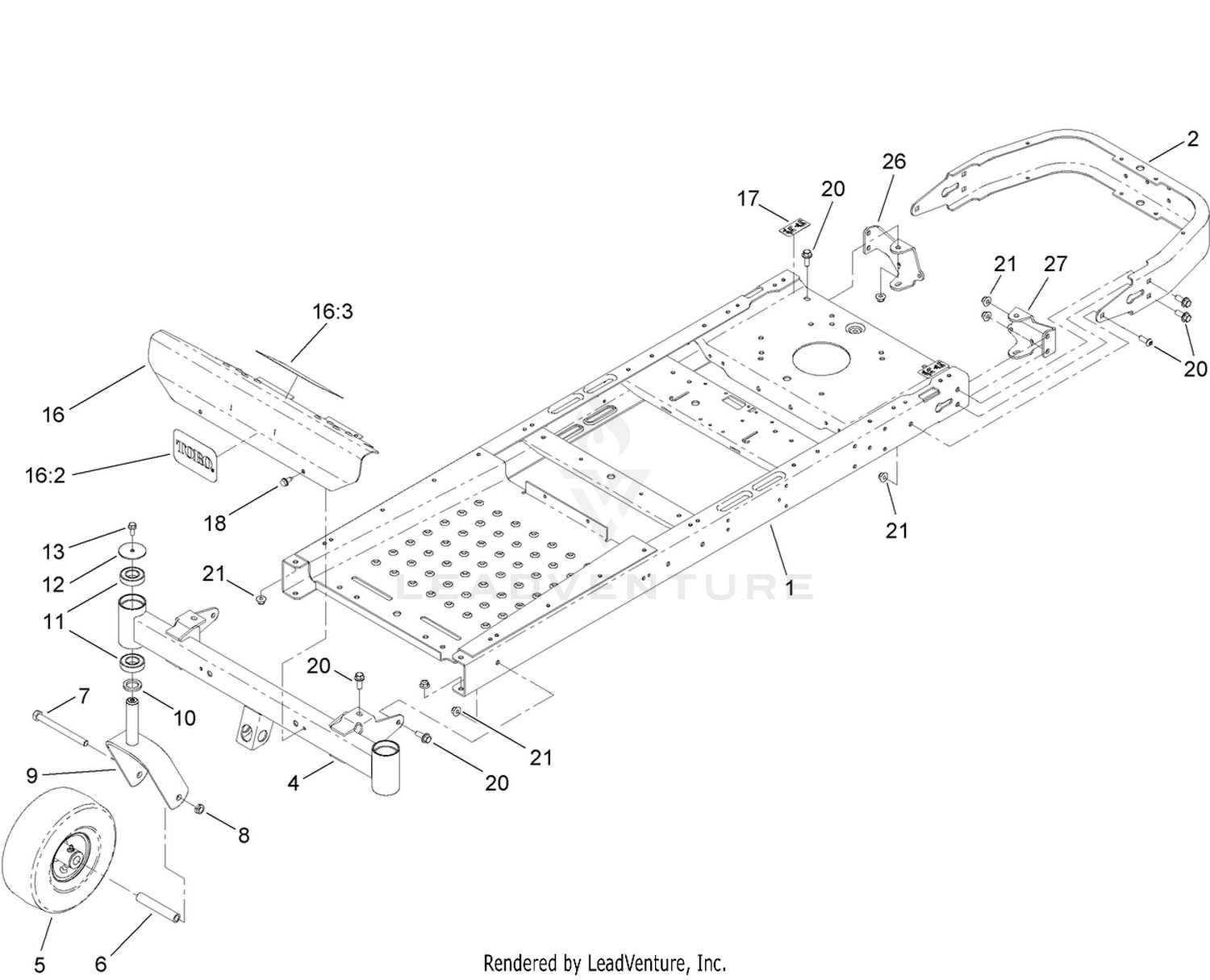 Frame, Front Axle and Caster Wheel Assembly