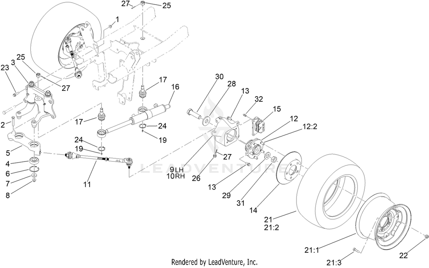 Steering and Front Wheel Assembly