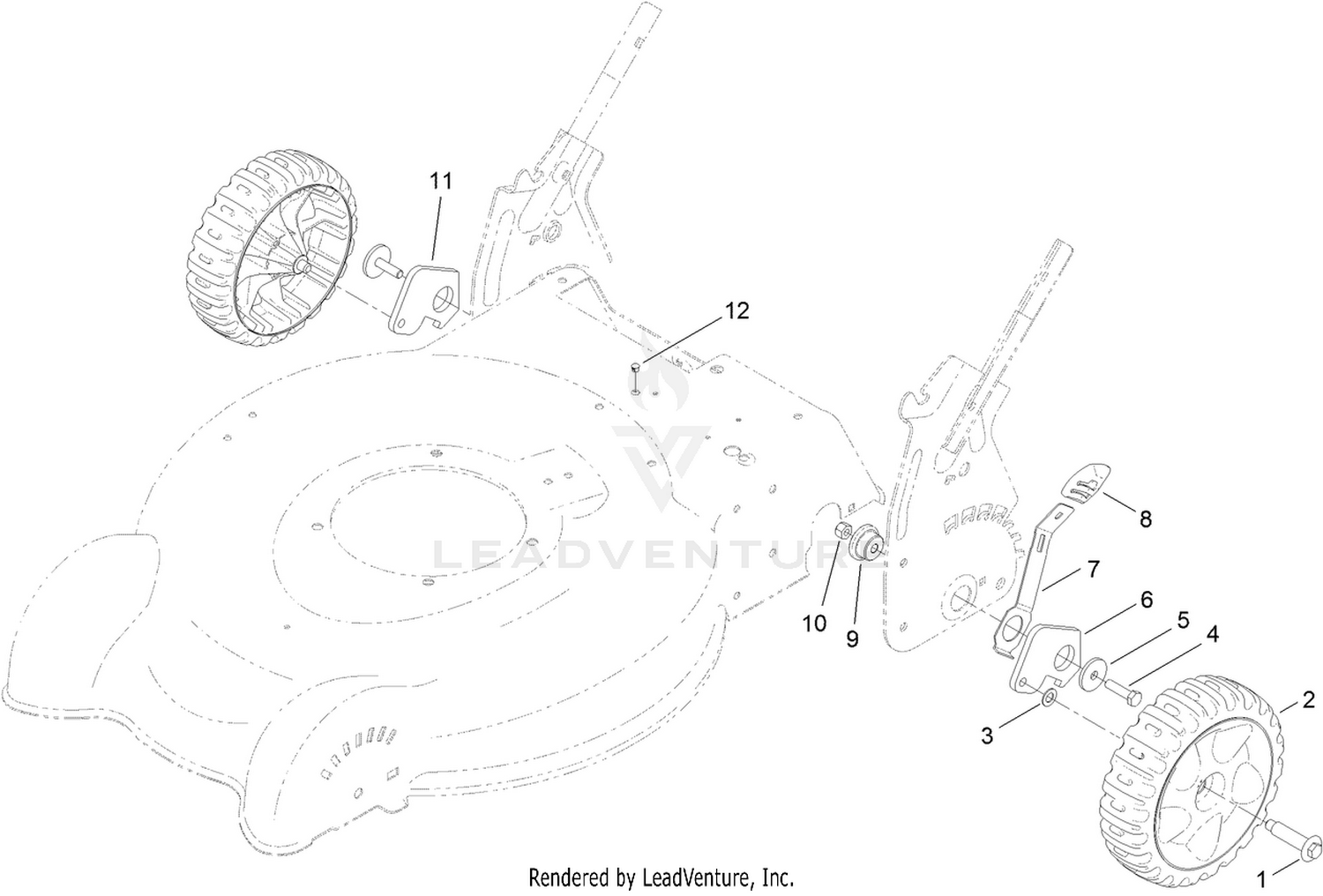 Rear Wheel and Height-of-Cut Assembly