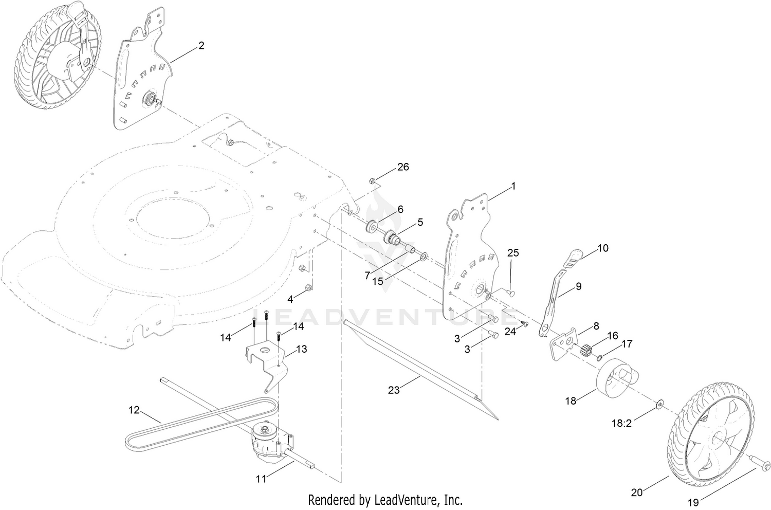 Rear Wheel and Height-of-Cut Assembly