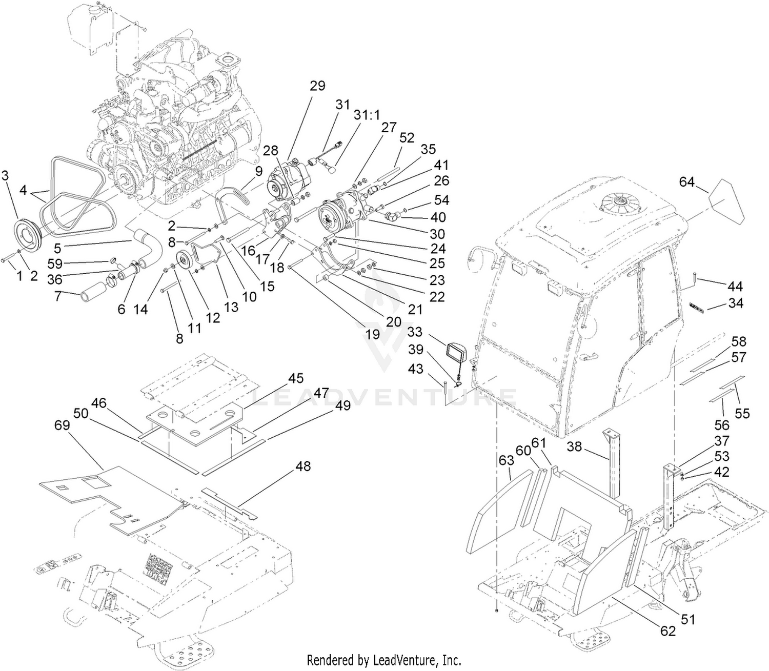 Cab Installation, Alternator and  Compressor Assembly