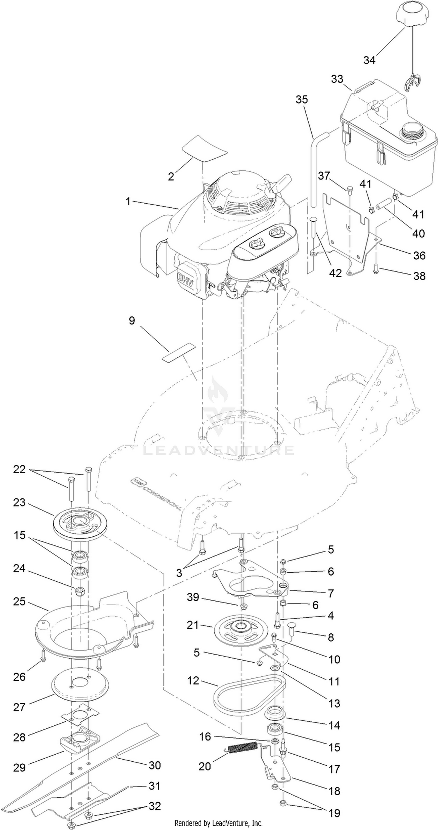Engine, Fuel-Tank and Blade Assembly