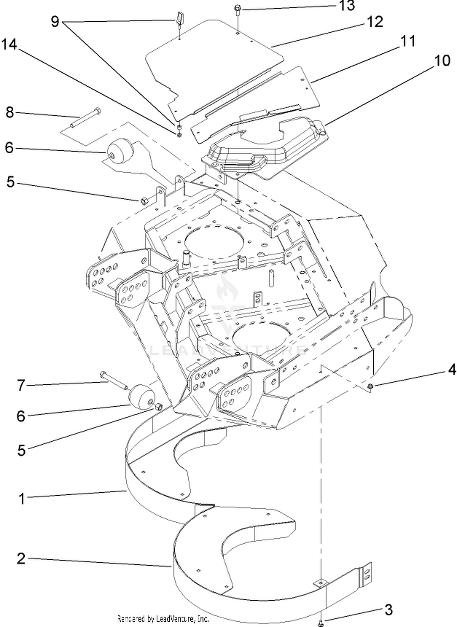 Left Hand Deck  Rear Discharge Chamber and Cover Assembly