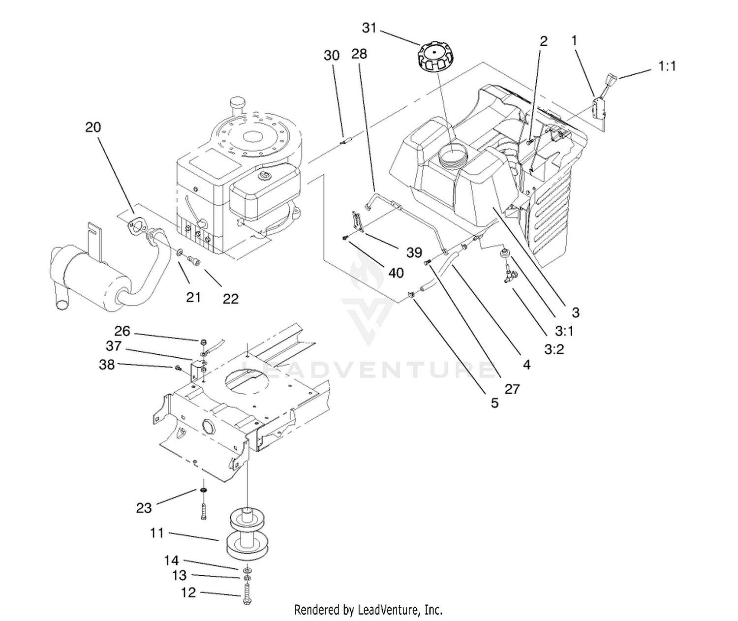 Gas Tank  Engine Pulley Assembly
