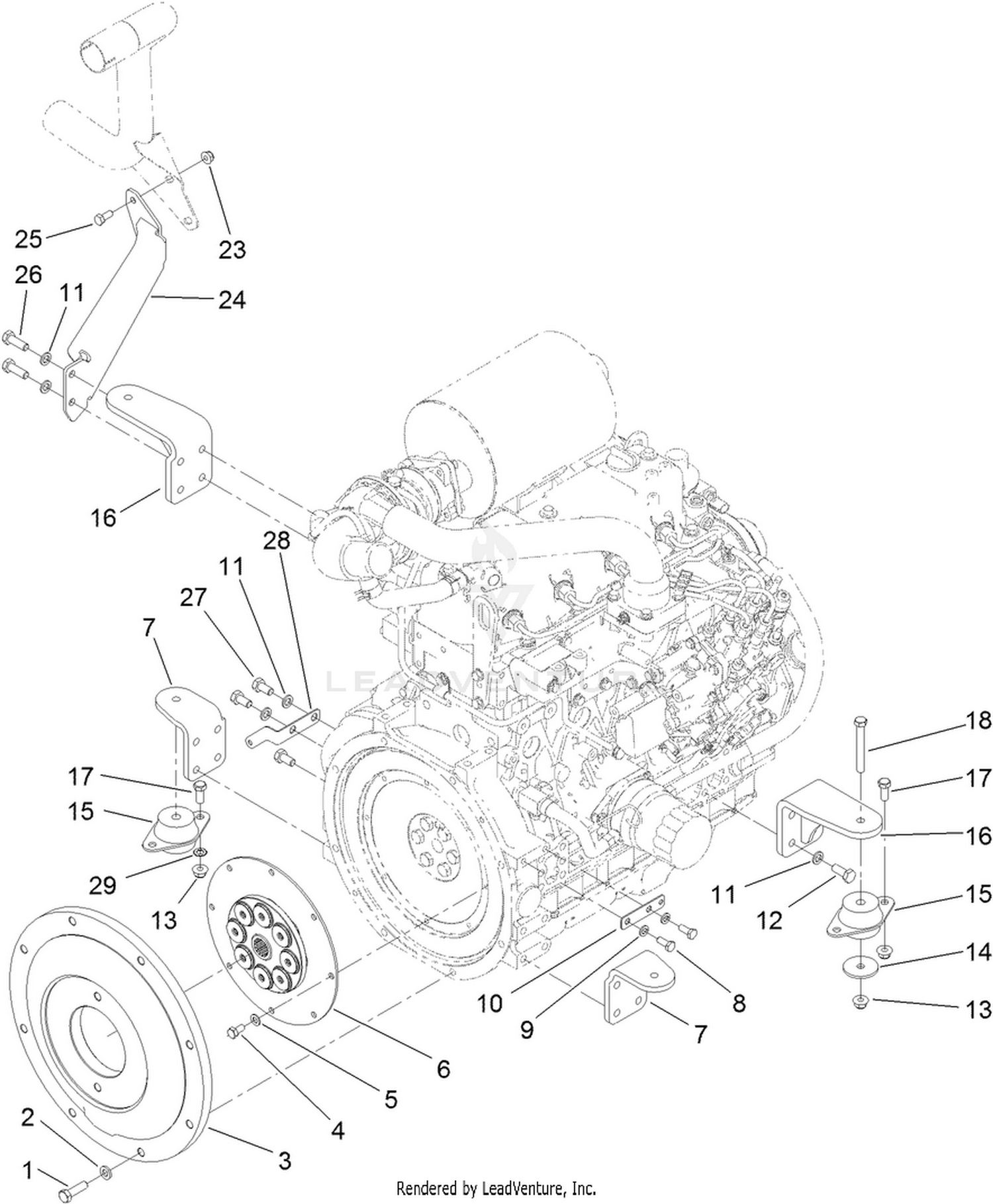 Flywheel, Motor Mount and Compressor Assembly