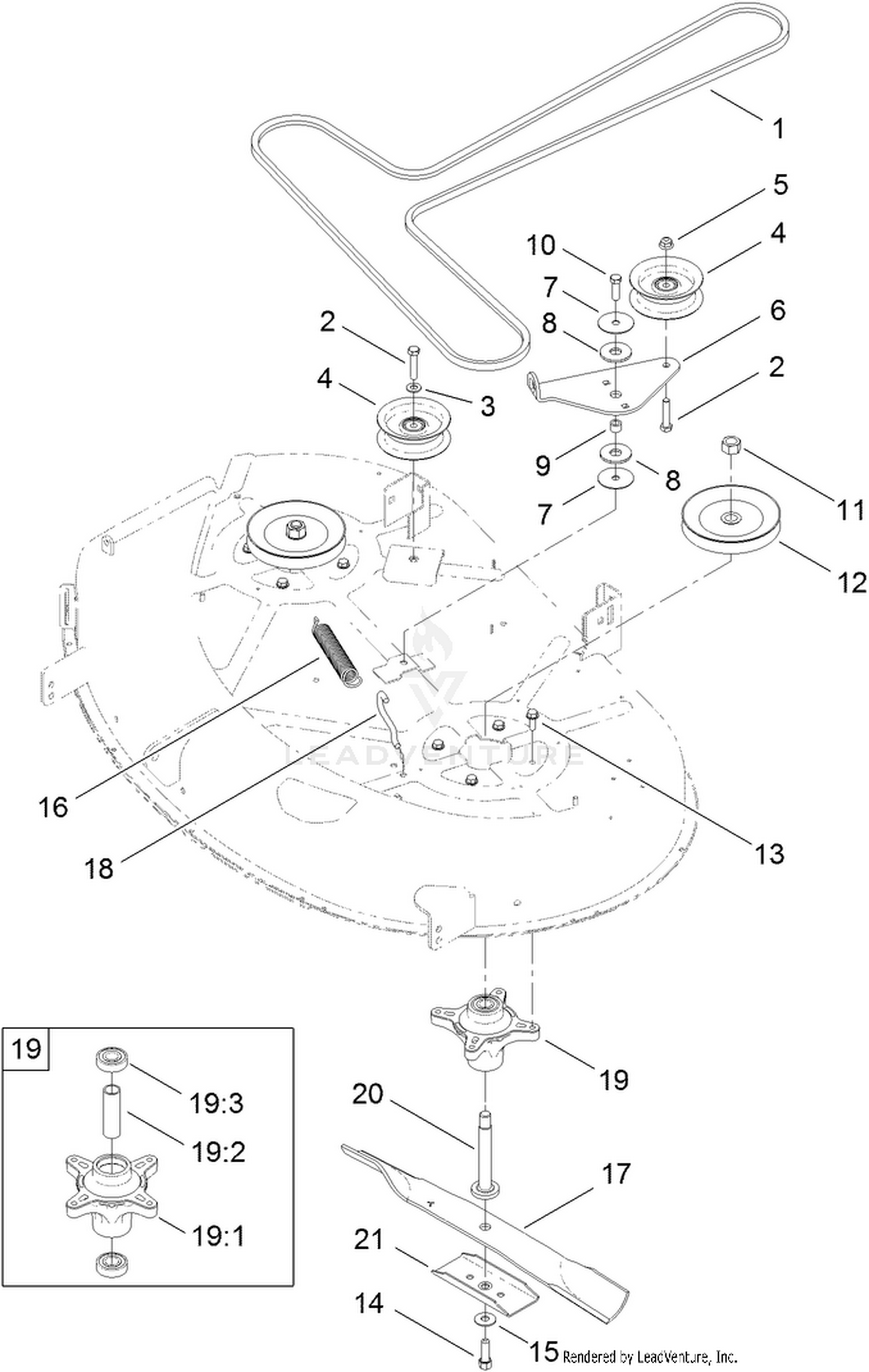 42 Inch Deck Belt, Spindle and Blade Assembly
