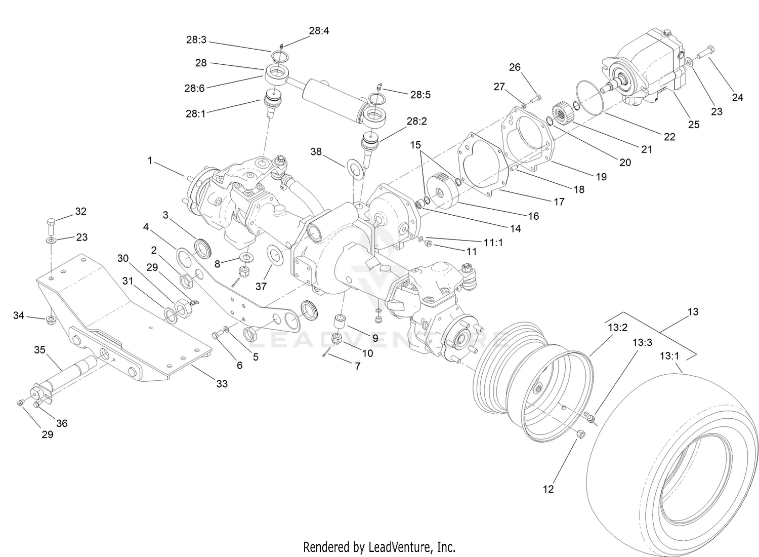 Rear Axle and Steering Cylinder Assembly