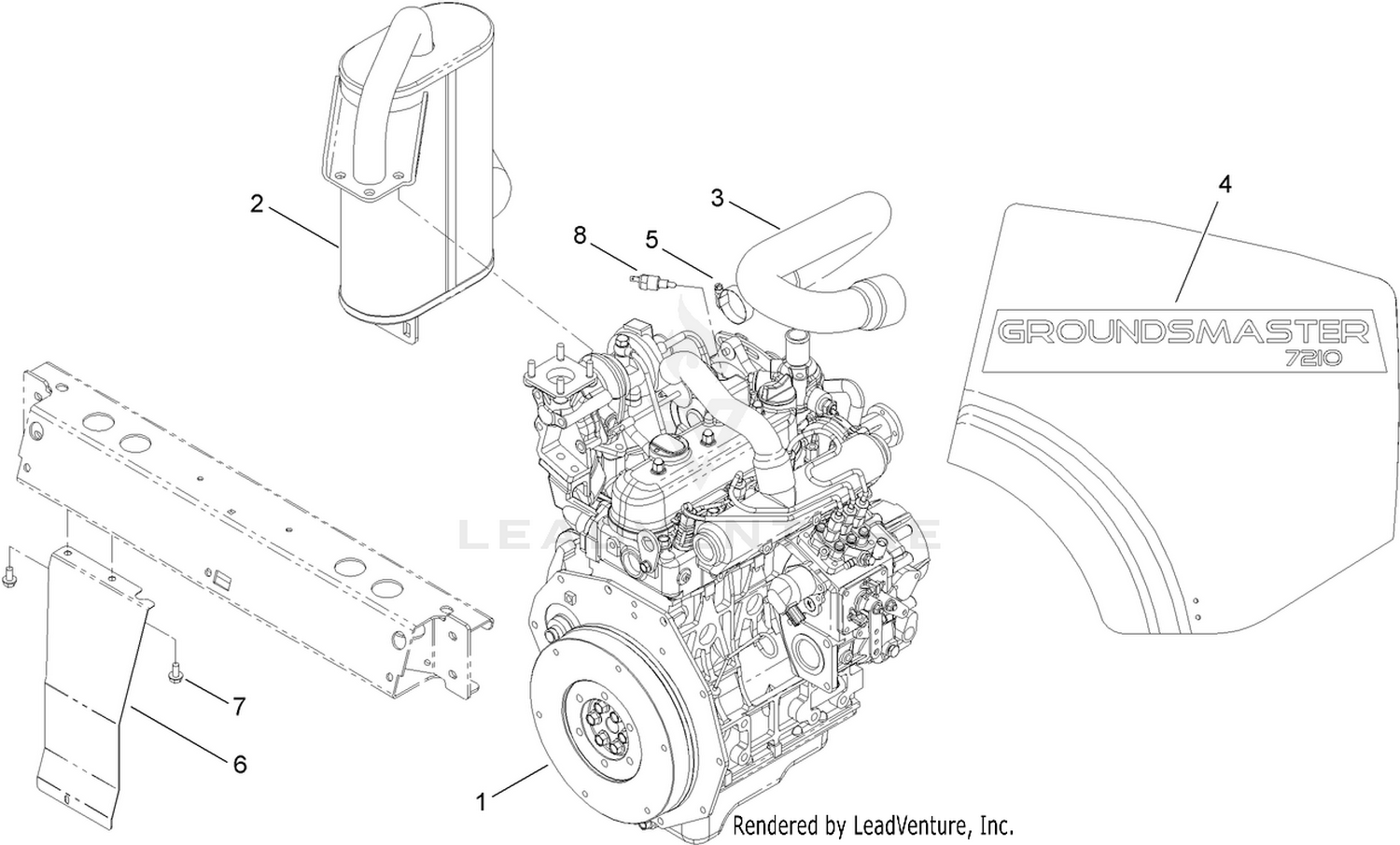 Engine, Muffler and Shield Assembly