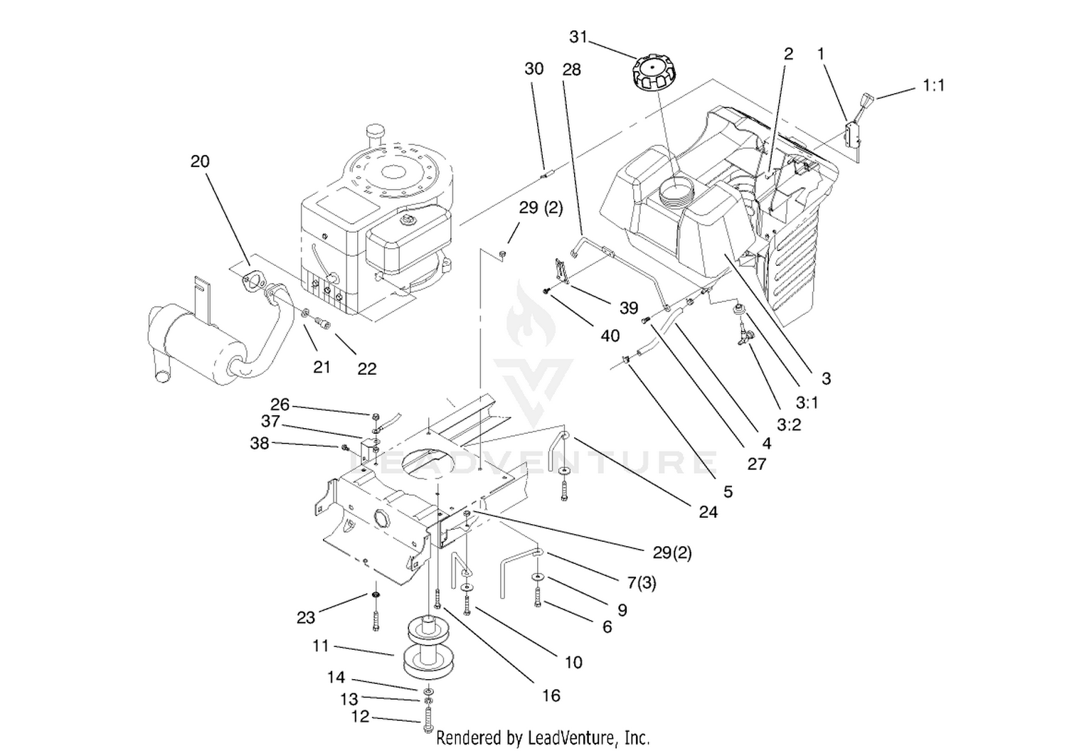 Gas Tank  Engine Pulley Assembly