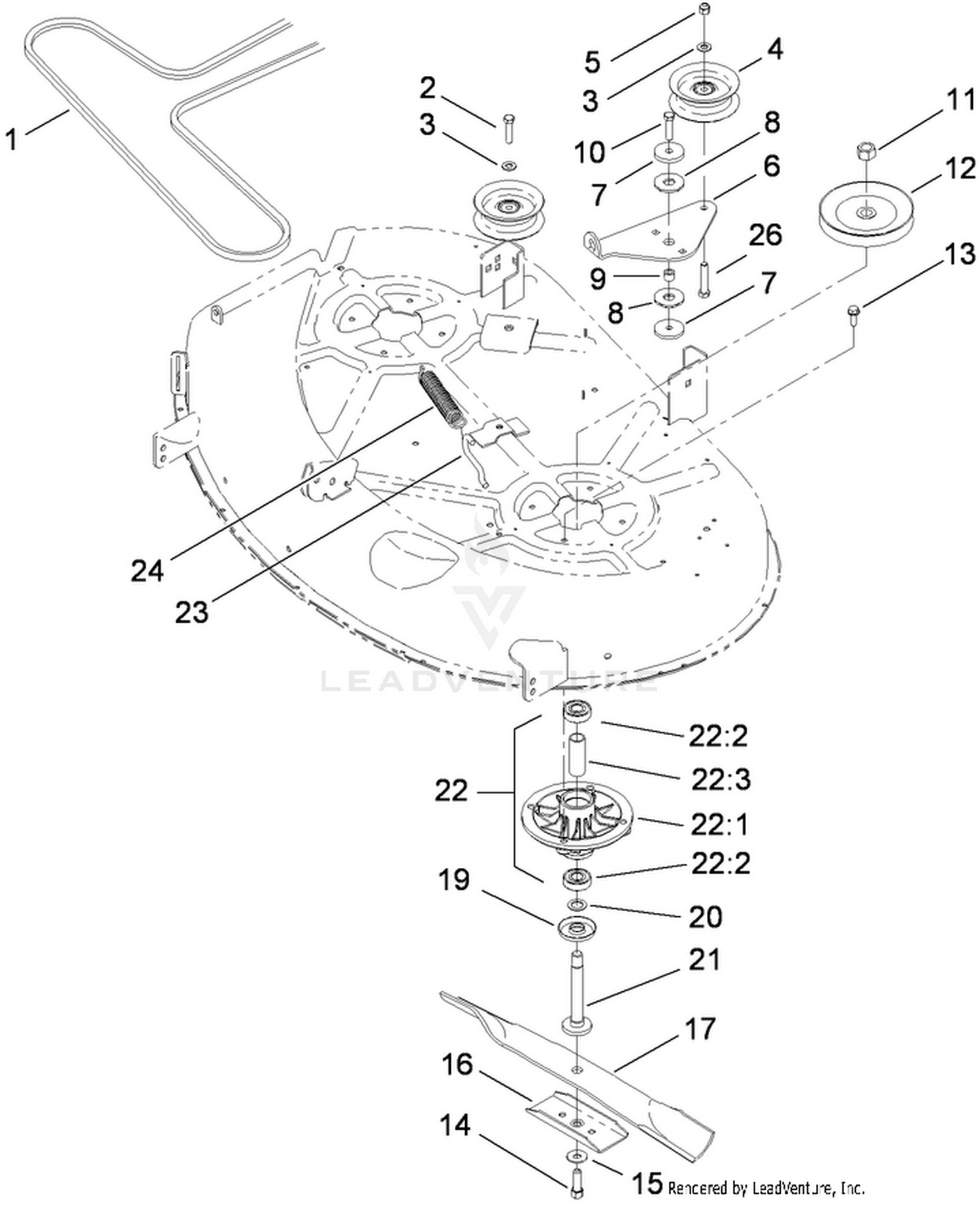 42 Inch Deck Spindle and Belt Drive Assembly
