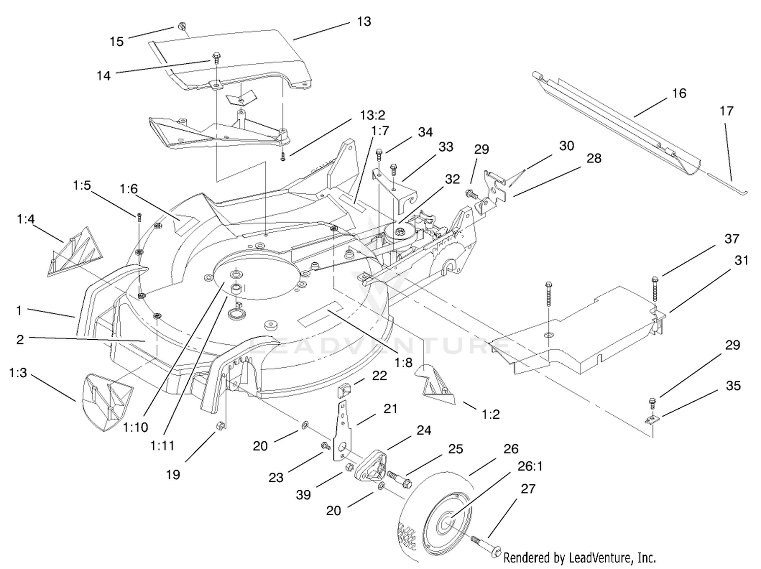 Housing, Handle Bracket And Wheel Assembly