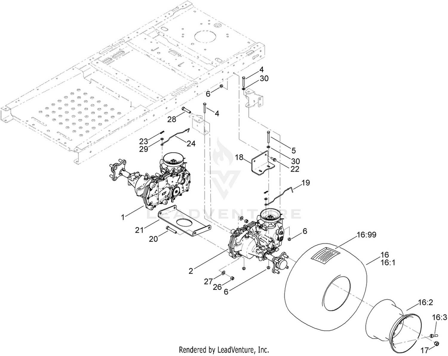 Hydro Transaxle Drive and Rear Wheel Assembly