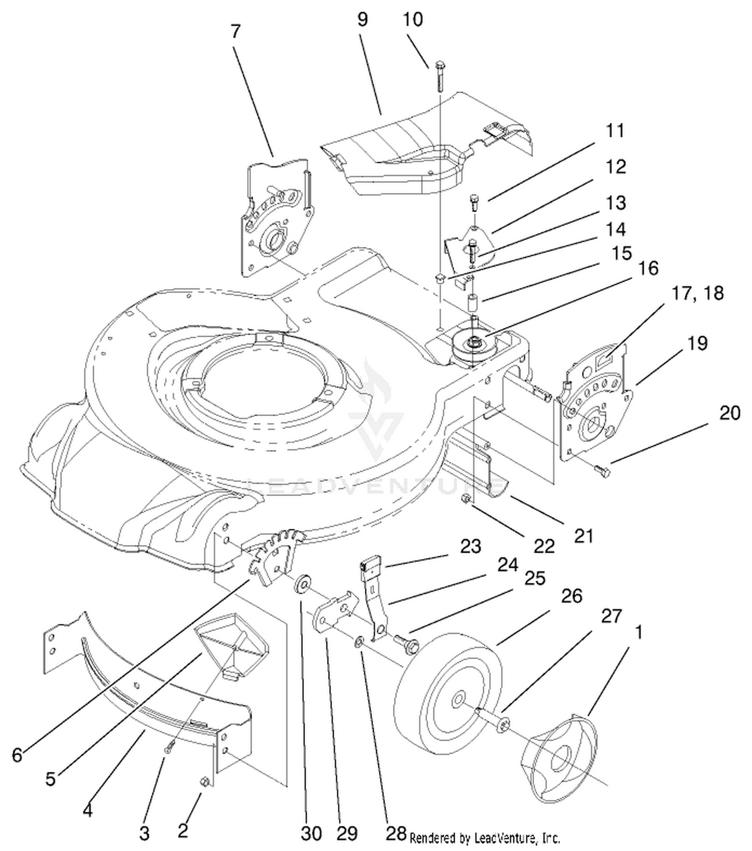 Housing, Handle Brackets  Wheel Assembly
