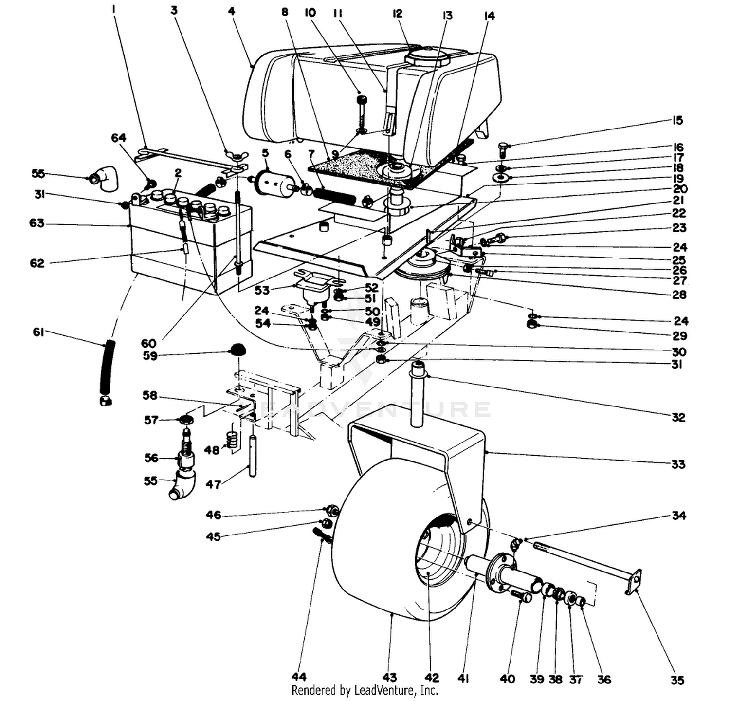 Gas Tank Battery And Caster Wheel Assembly