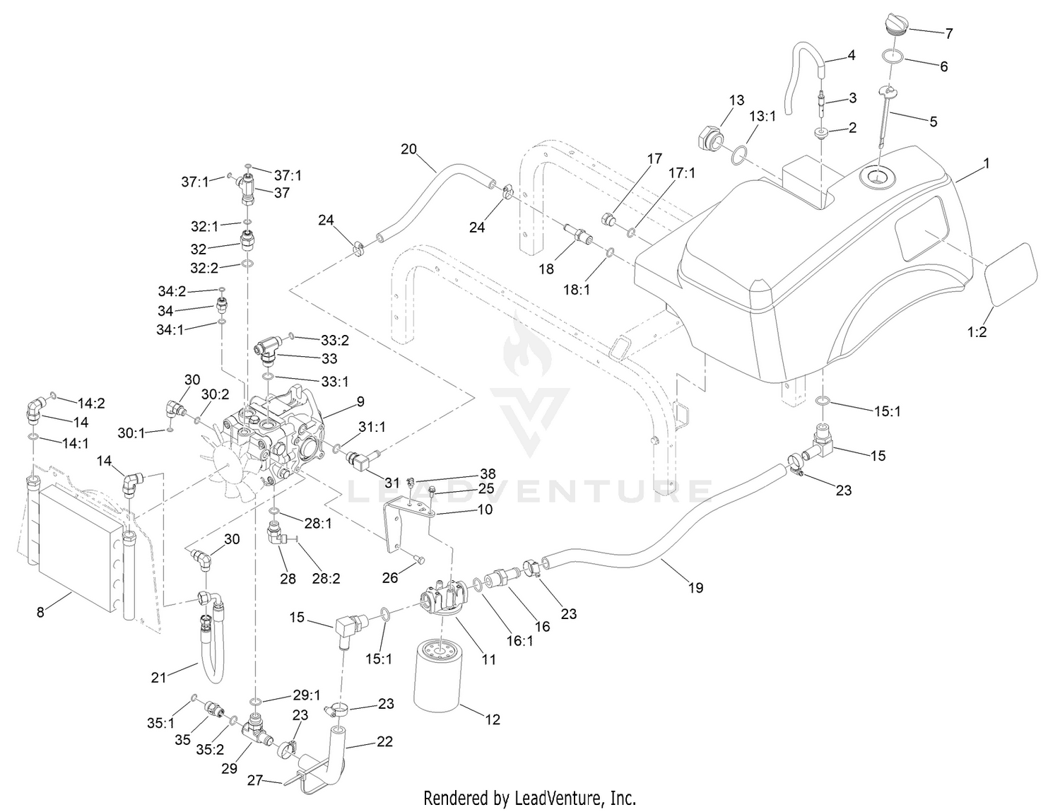 Hydraulic Pump, Tank and Cooler Assembly
