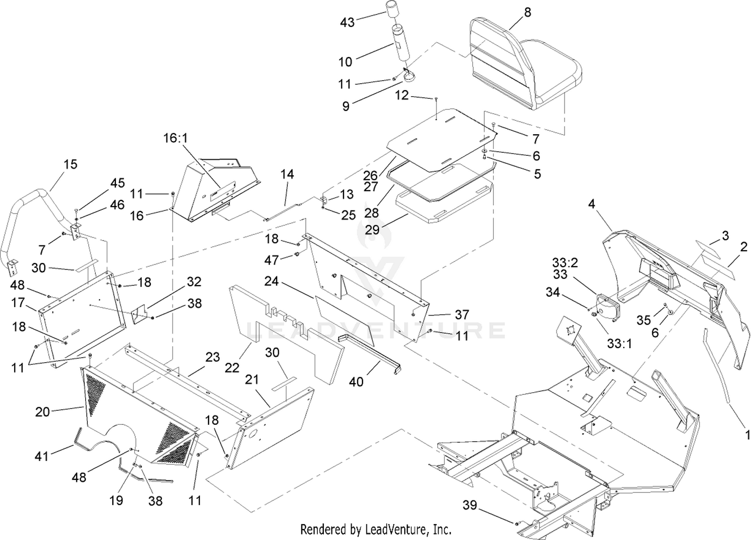 Engine Cover, Seat and Front Console Assembly