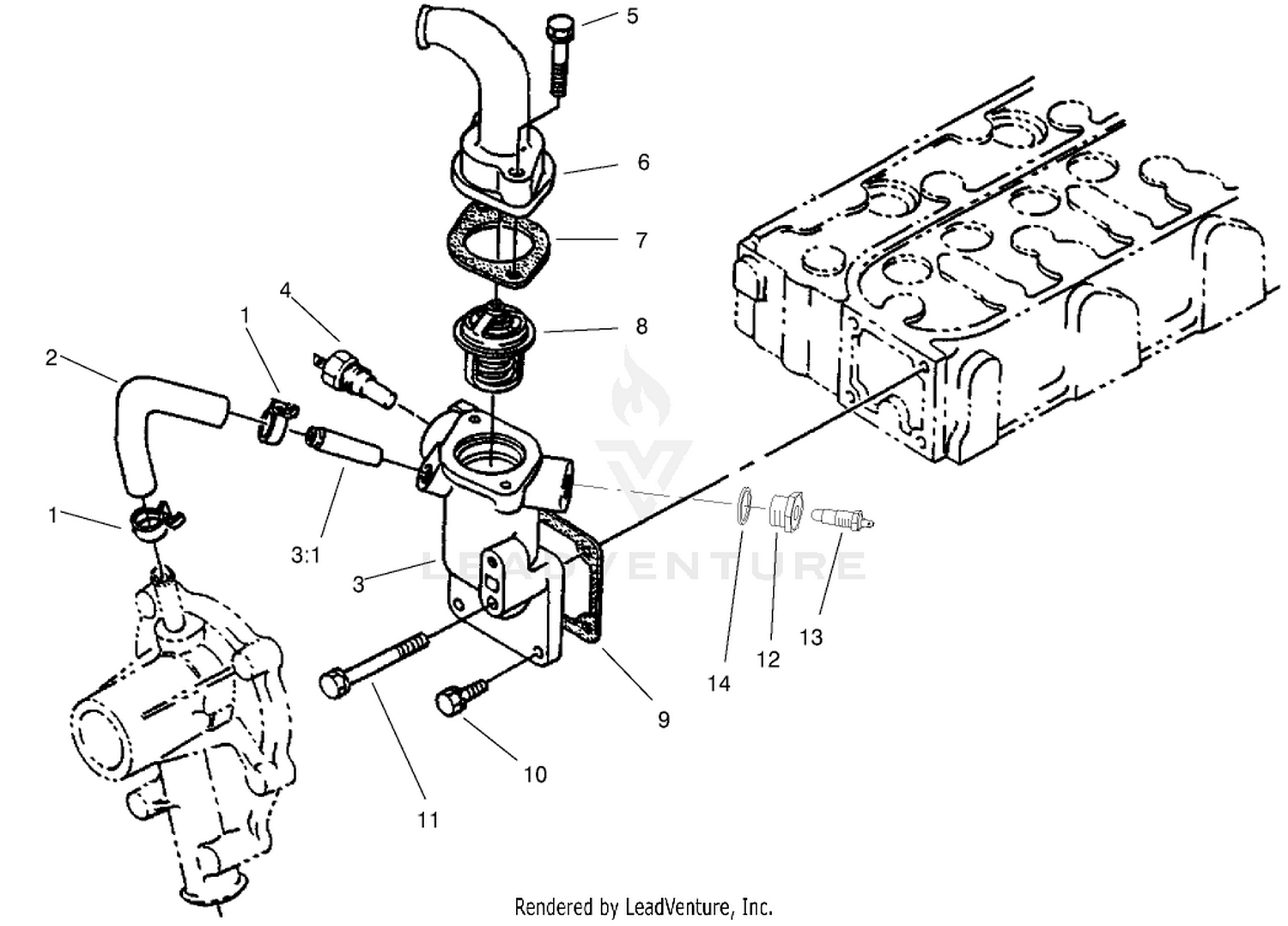 Water Flange And Thermostat Assembly
