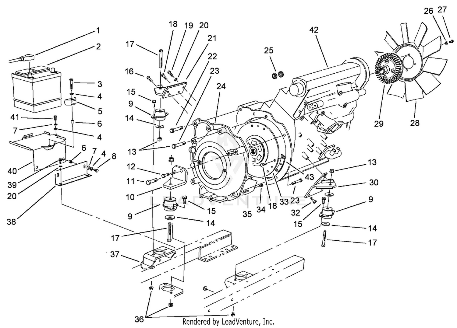 Engine and Battery Installation Assembly