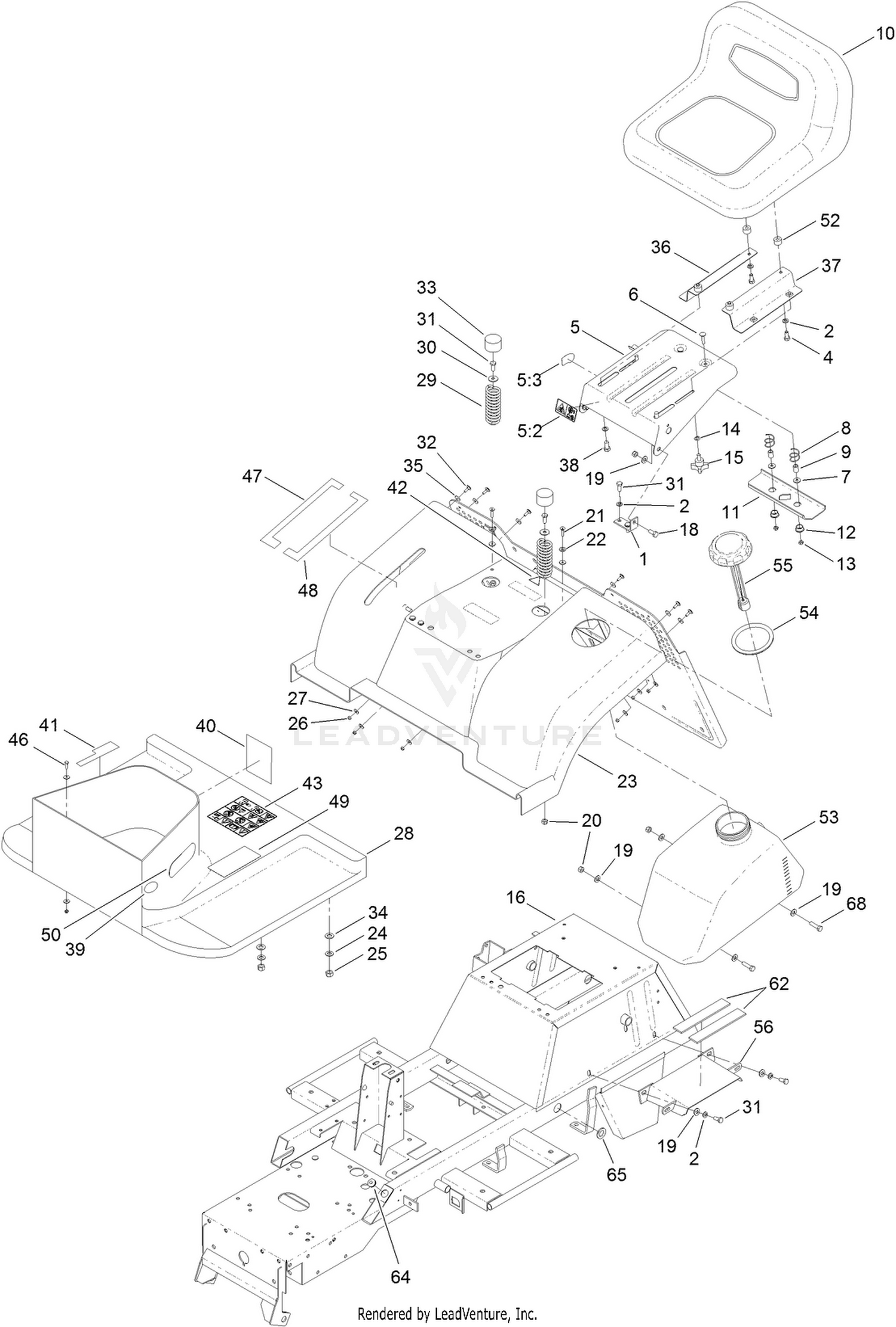 Frame, Fender, Seat and Fuel Tank Assembly