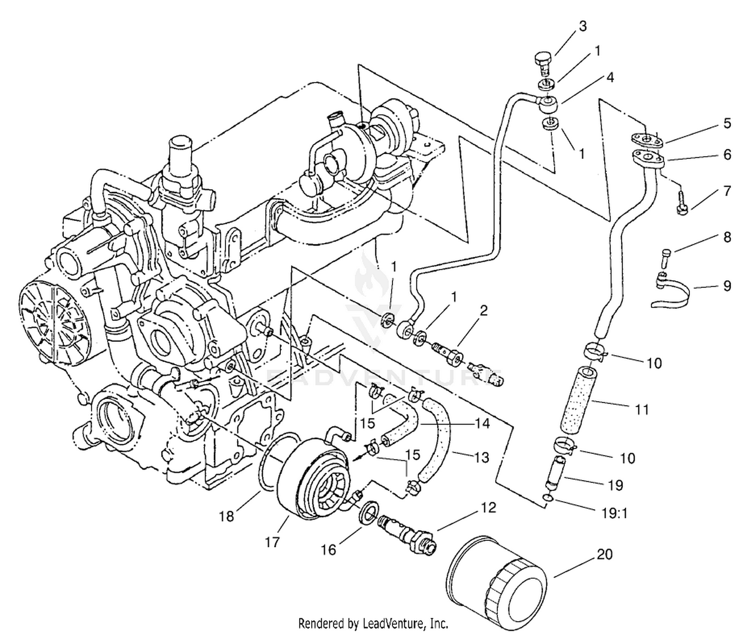 Filter, Oil Cooler, and Pipe Assembly