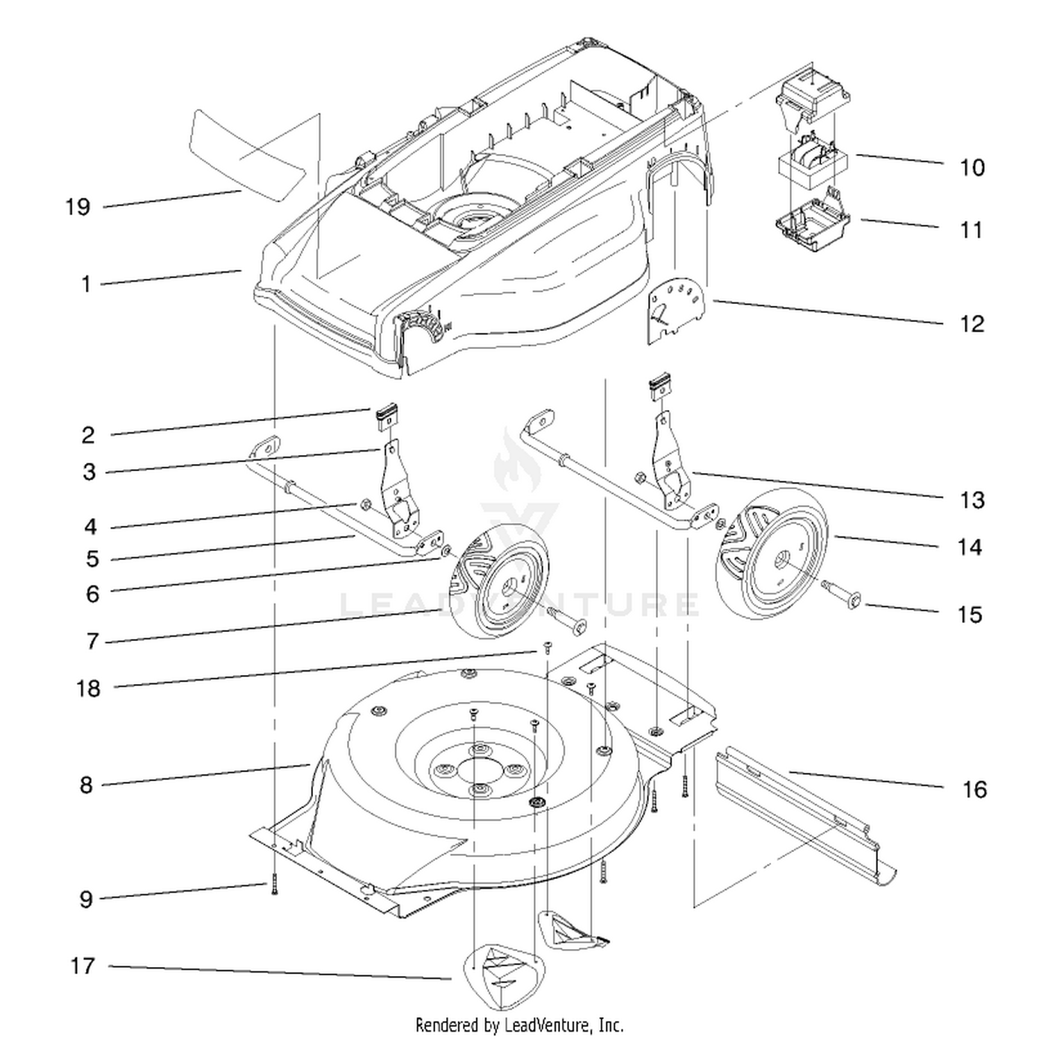 Deck, Liner And Wheel Assembly