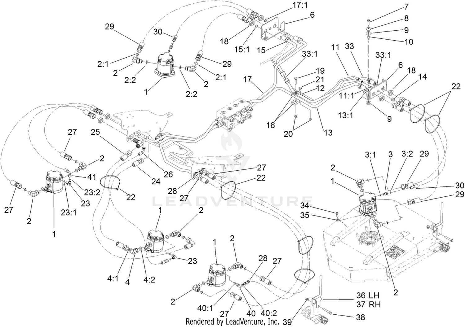 Rear Deck Drive System Plumbing  and Front Hose Assembly