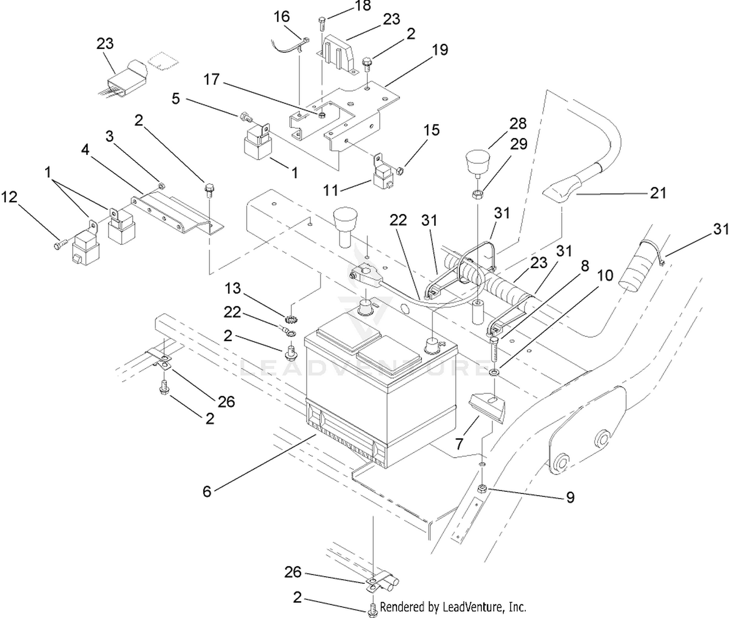 Battery and Electrical Component Assembly