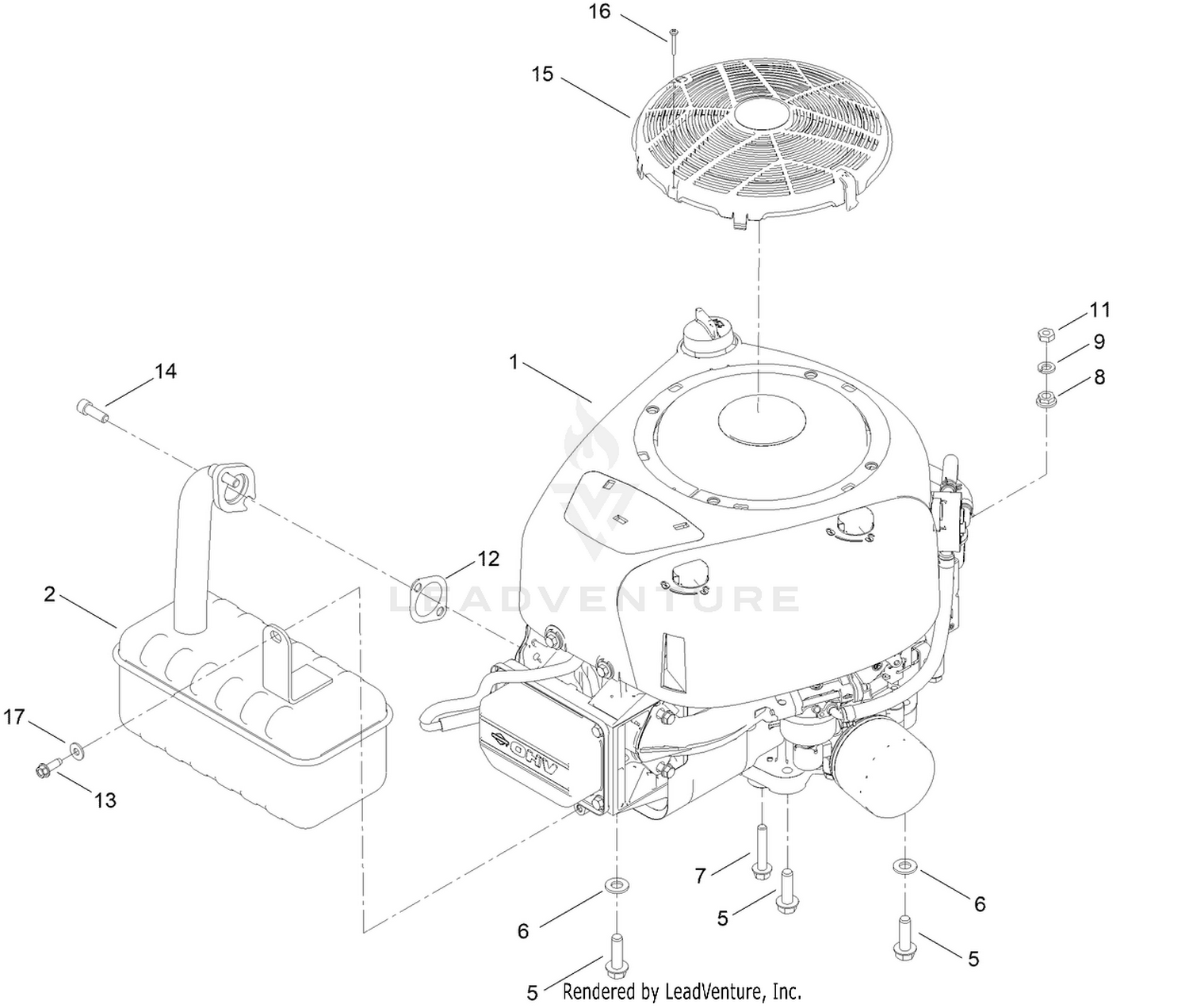 Engine and Muffler Assembly