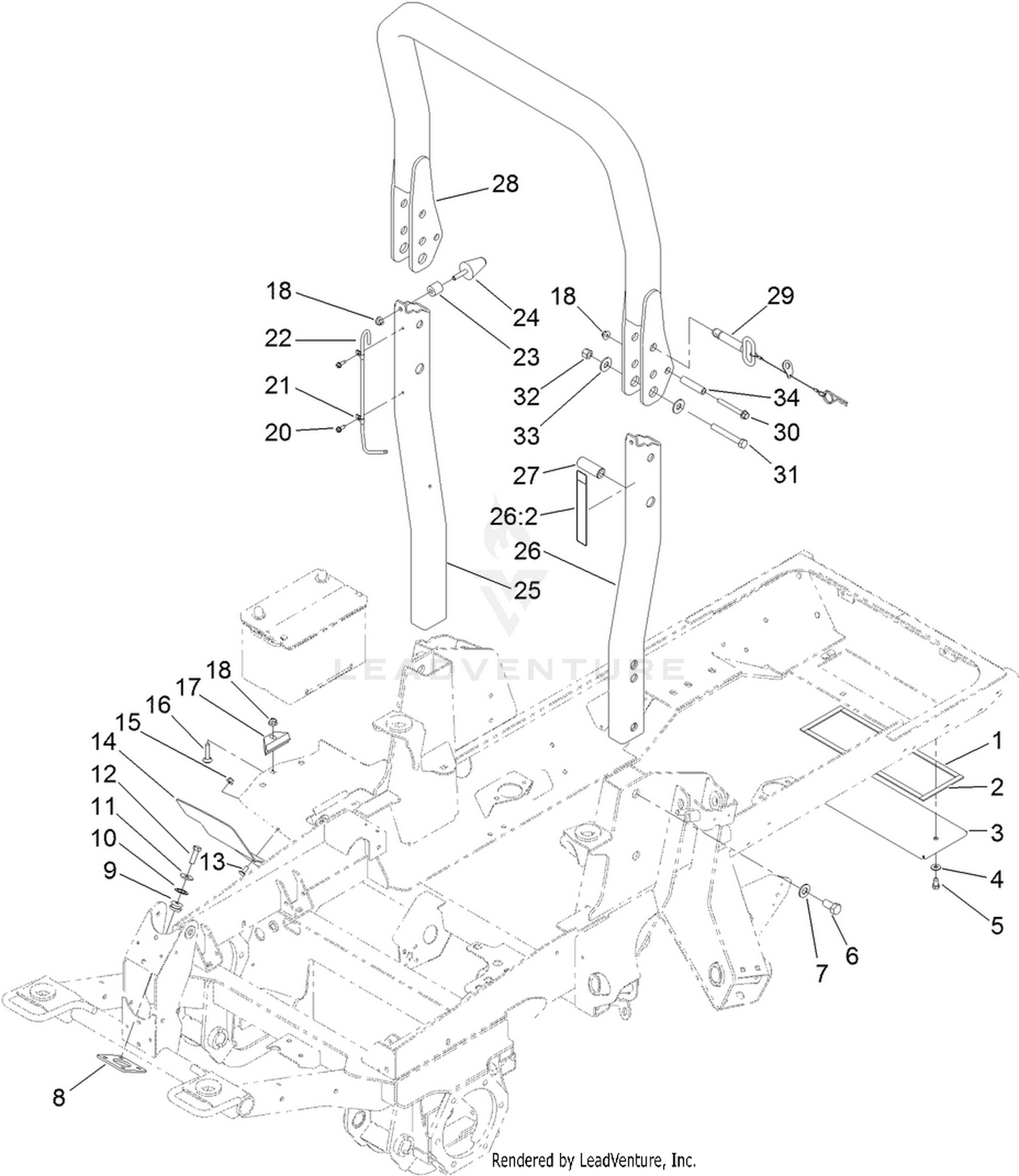 Roll-Over Protection System, Rear Cover and Battery Assembly