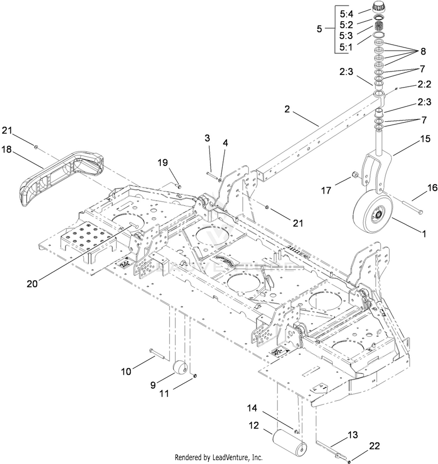 Center Deck  Roller, Skid and Caster Wheel Assembly