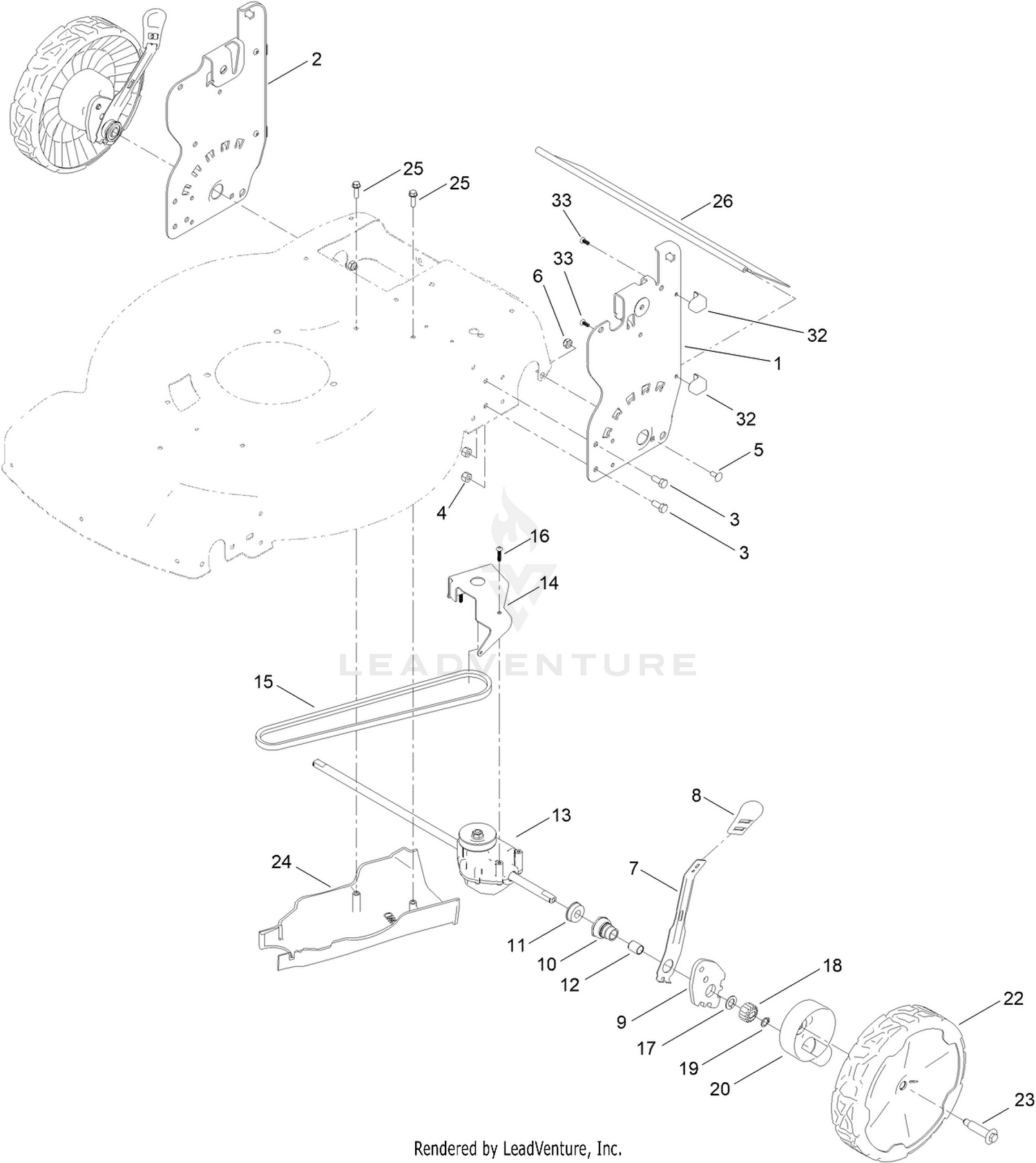 Rear Wheel and Height-of-Cut Assembly