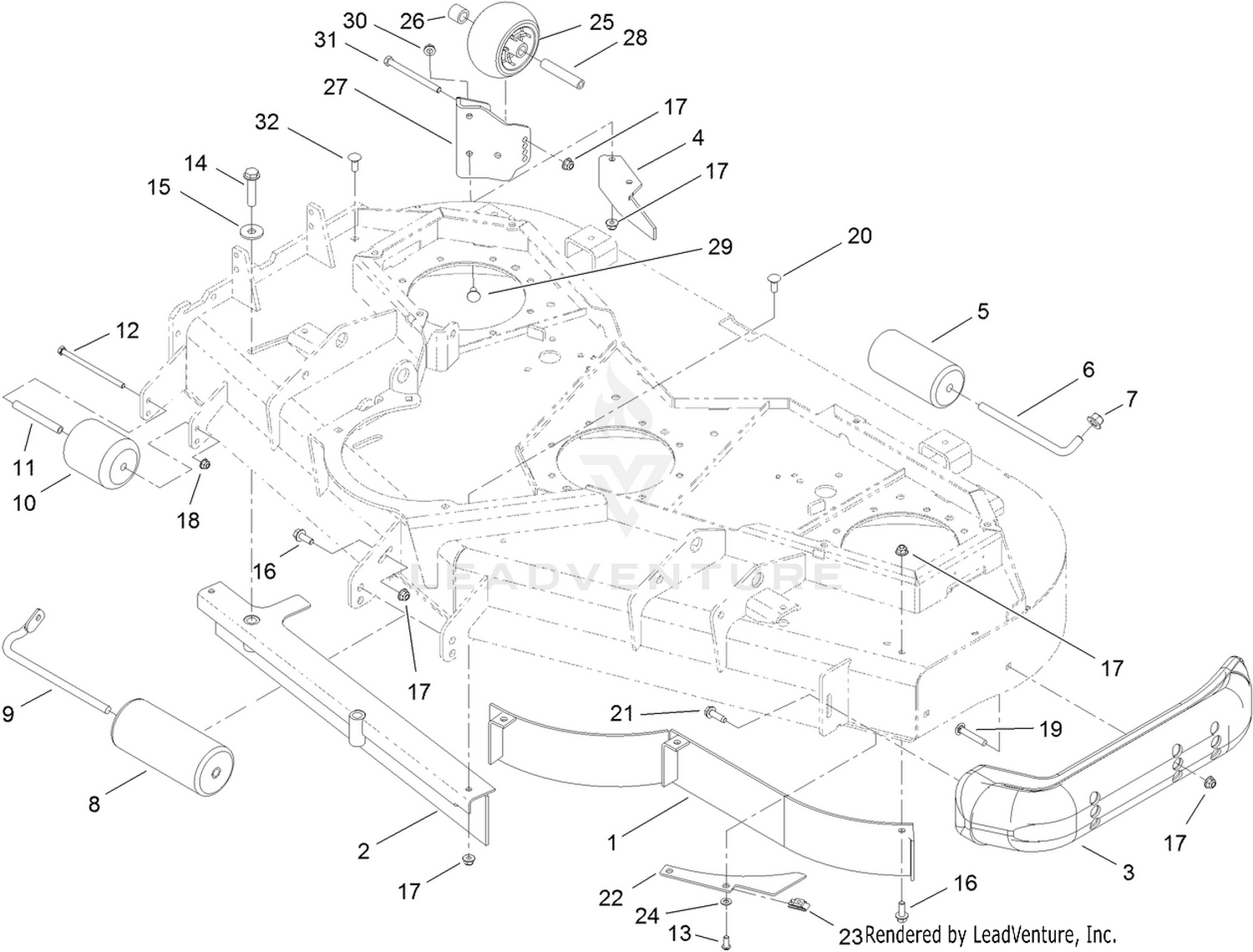 Deck Baffle and Roller Assembly
