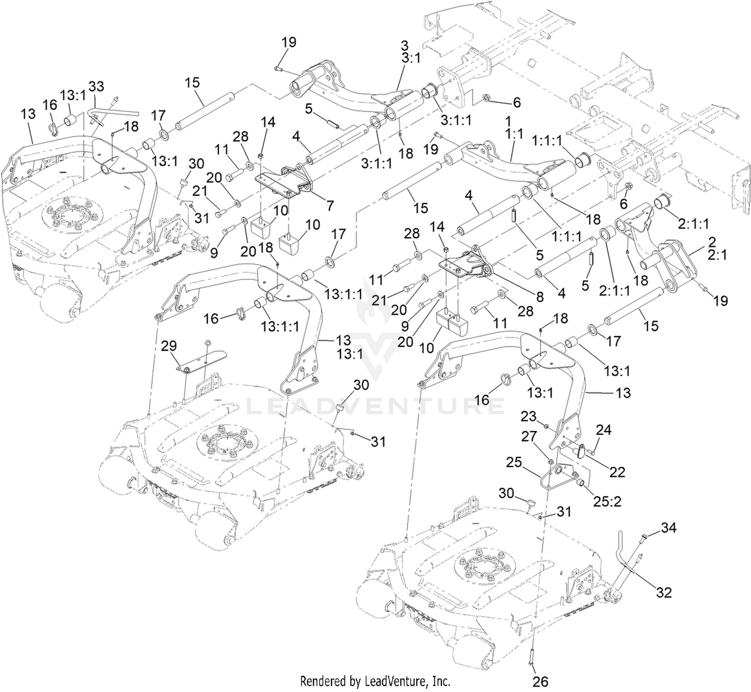 No. 1, 4 and 5 Lift Arm and Deck Assembly