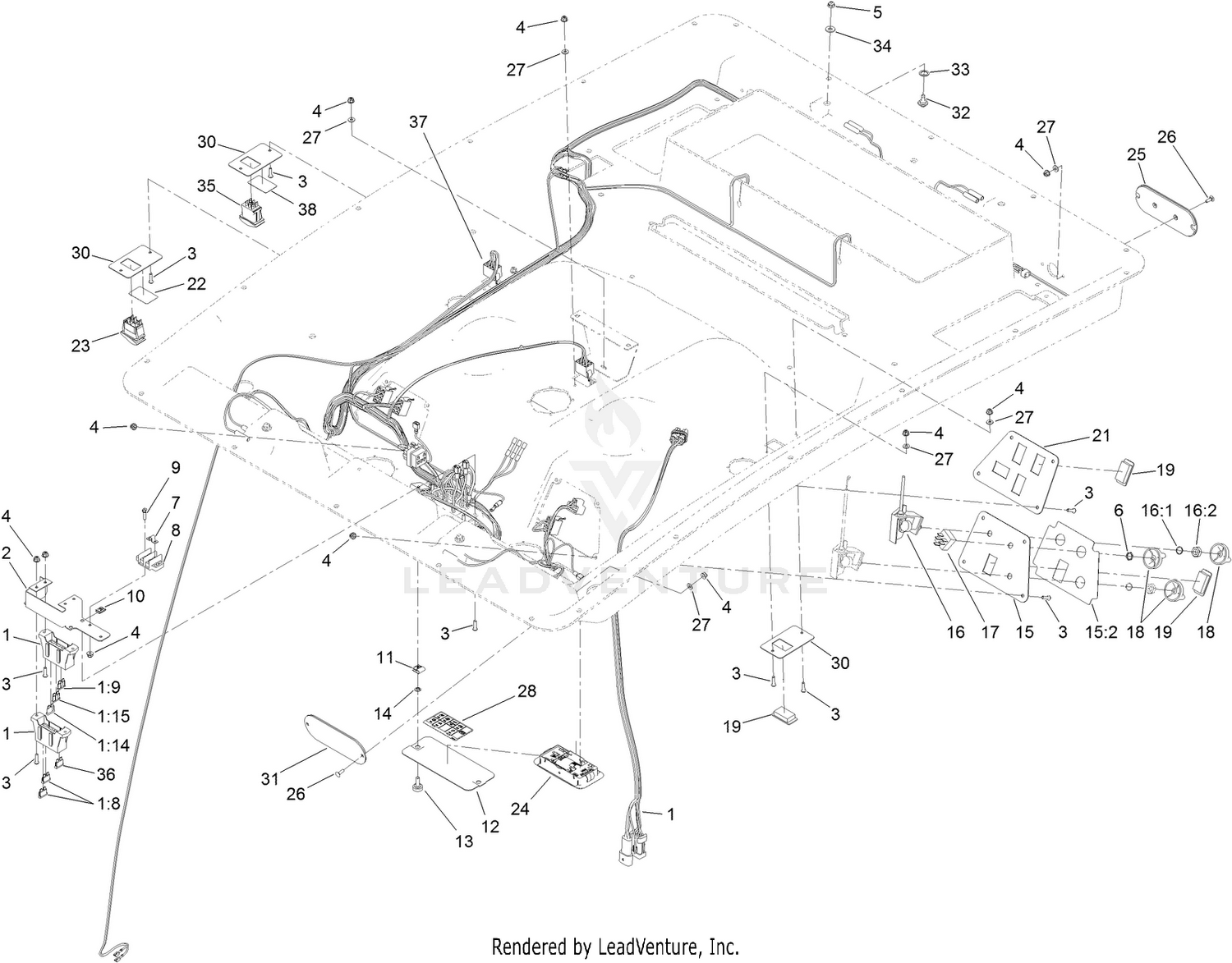 Headliner Wire Harness and Control Assembly
