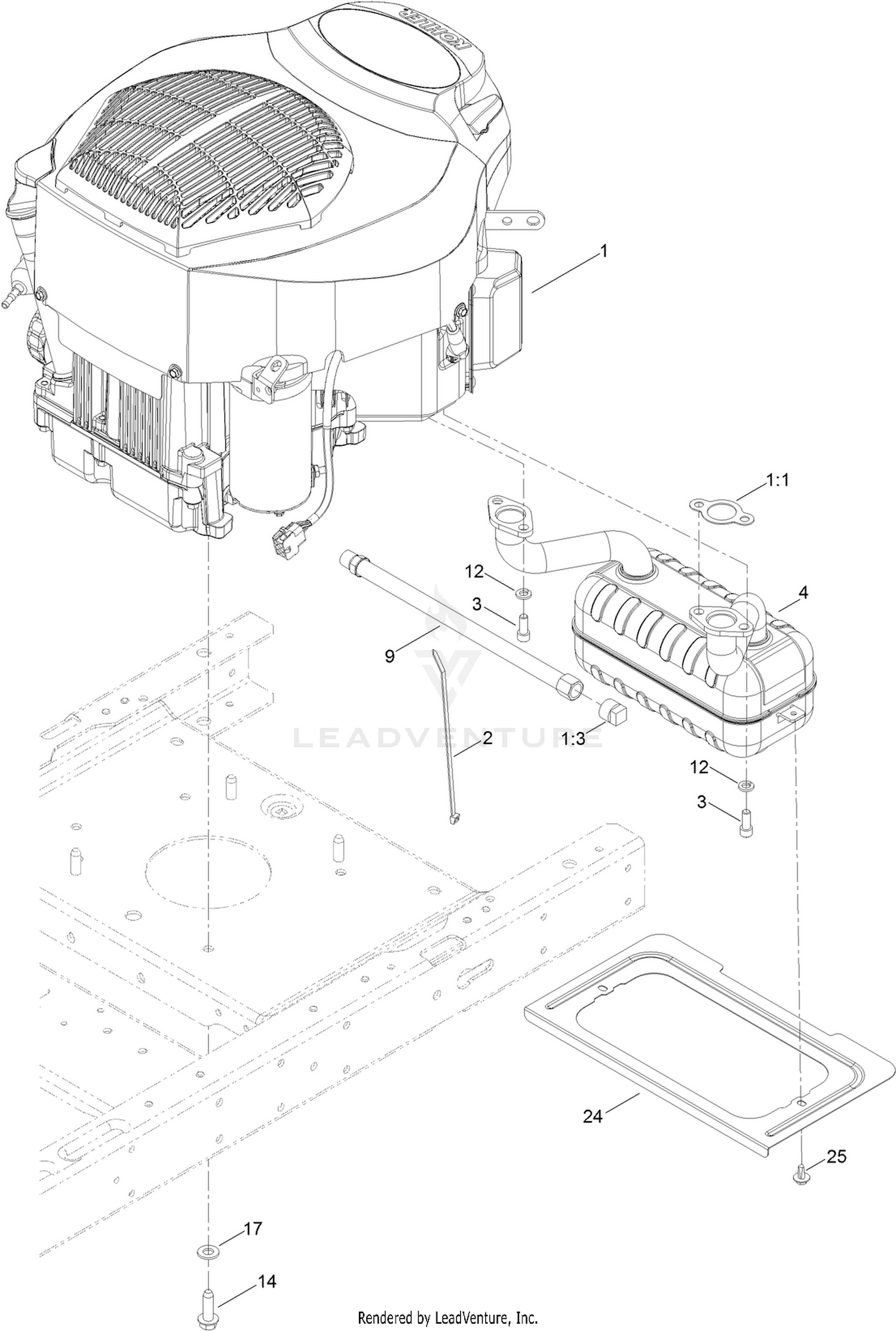 Engine and Muffler Assembly